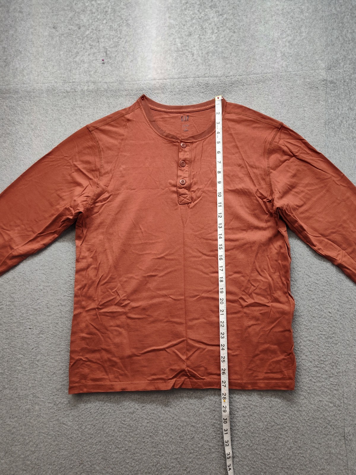 Gap Men Henley Shirt S Burnt Orange 100% Cotton Casual Button Up Long Sleeve