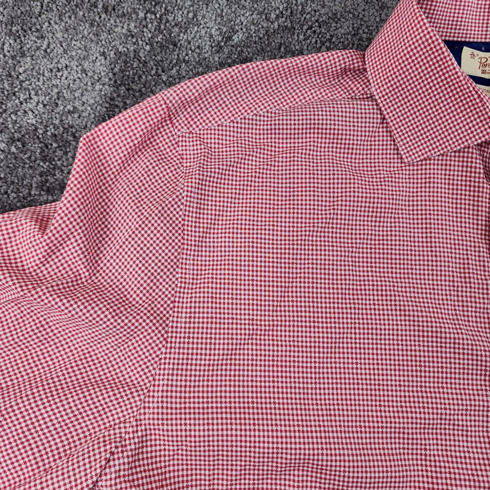 Original Penguin Button Down Shirt Mens 16 34/35 Red Gingham Heritage Slim Fit