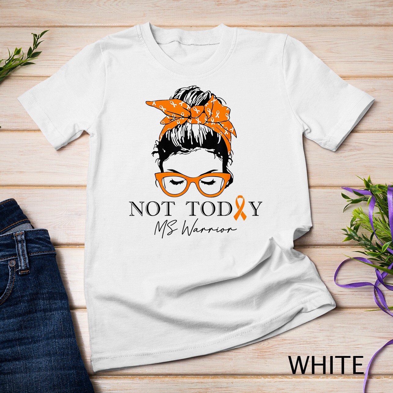 Womens Multiple Sclerosis Awareness Messy Bun MS Warrior Unisex T-shirt