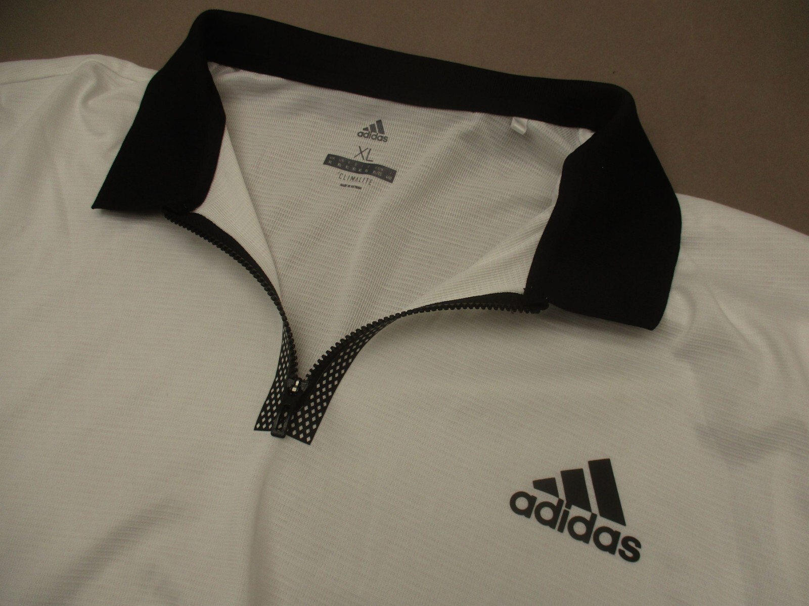 ADIDAS CLIMALITE Size XL Mens White 1/2 Zip Collared Short Sleeve Polo Shirt 493