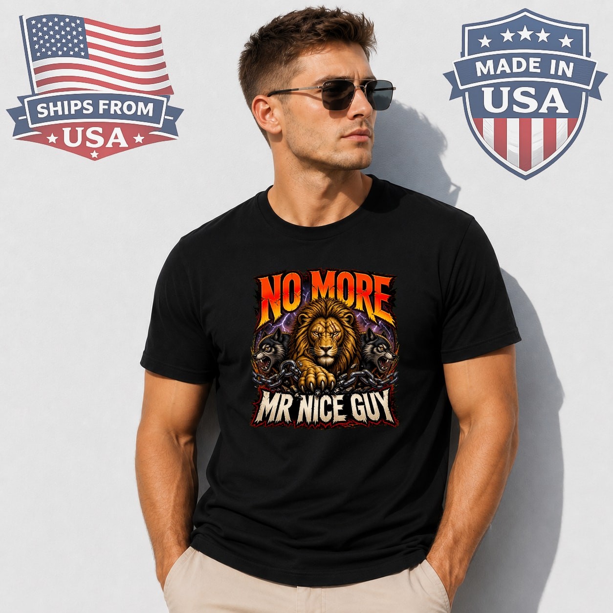 No More Mr Nice Guy Lion Wolves Graphic T-Shirt