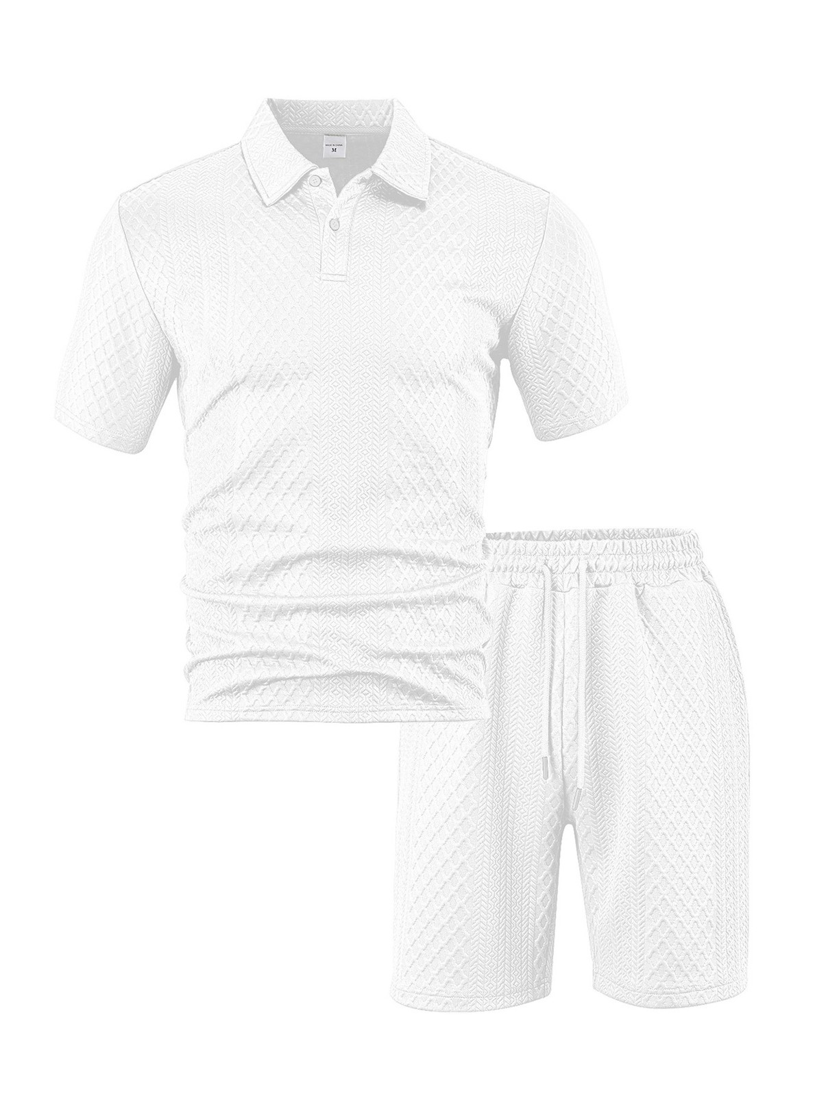 Jacquard Slight Stretch Casual Polo Shorts Set