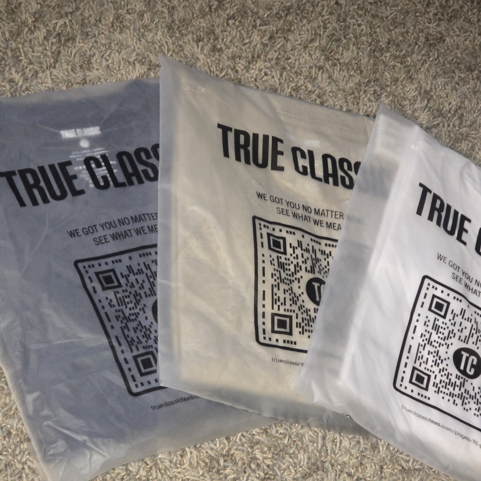 3x True Classic Mens Classic Crew Neck Heather Fennel/Navy & White Size L NIP