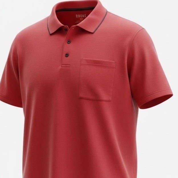 Rhone Gof lPolo Shirt Stretch Mens 2X Red Short Sleeve Striped Collar Preppy
