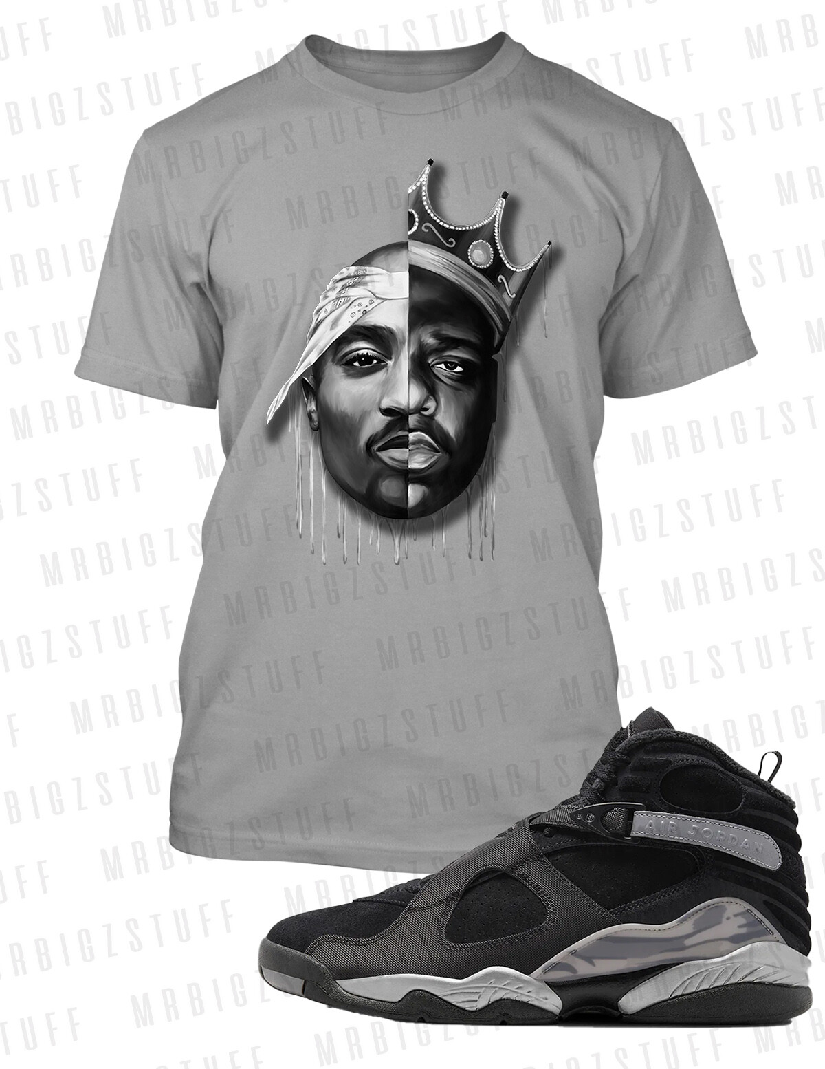 Biggie Pac Drip Graphic Big Tall Pro Club Shaka Tee Shirt To Match J8 Gun Smoke