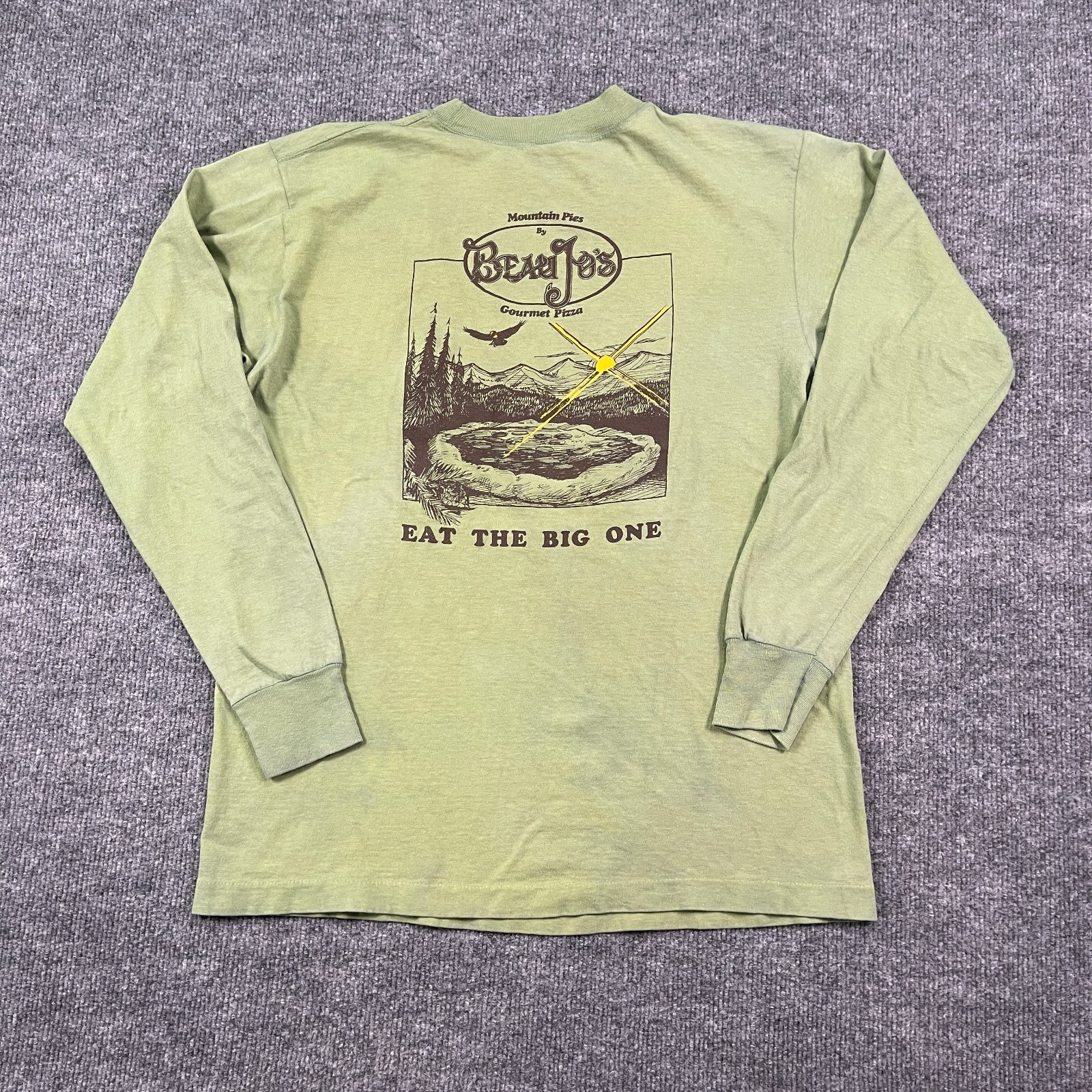 Vintage 80s Beau Jo’s Pizza Moutain-Pies Shirt Medium 20×25 Green