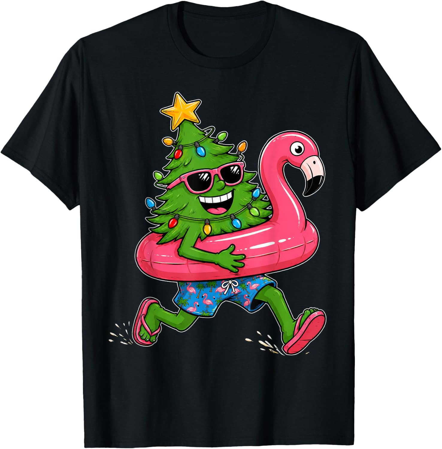 Funny Christmas in July Shirts Christmas Tree Flamingo Float T-Shirt