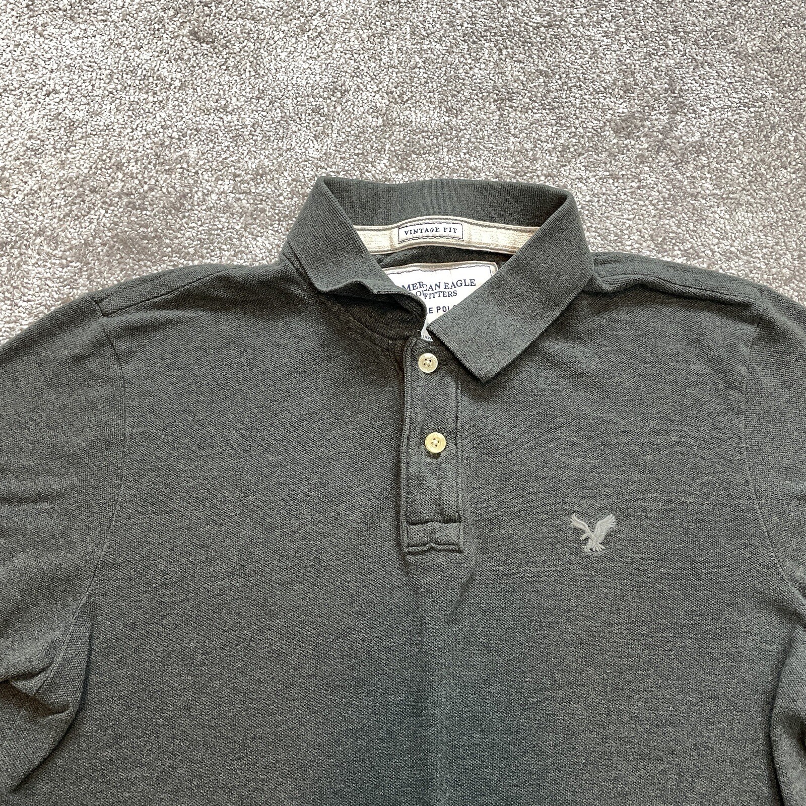 American Eagle Polo Shirt Mens Large Gray Cotton Golf Rugby Preppy Vintage Fit