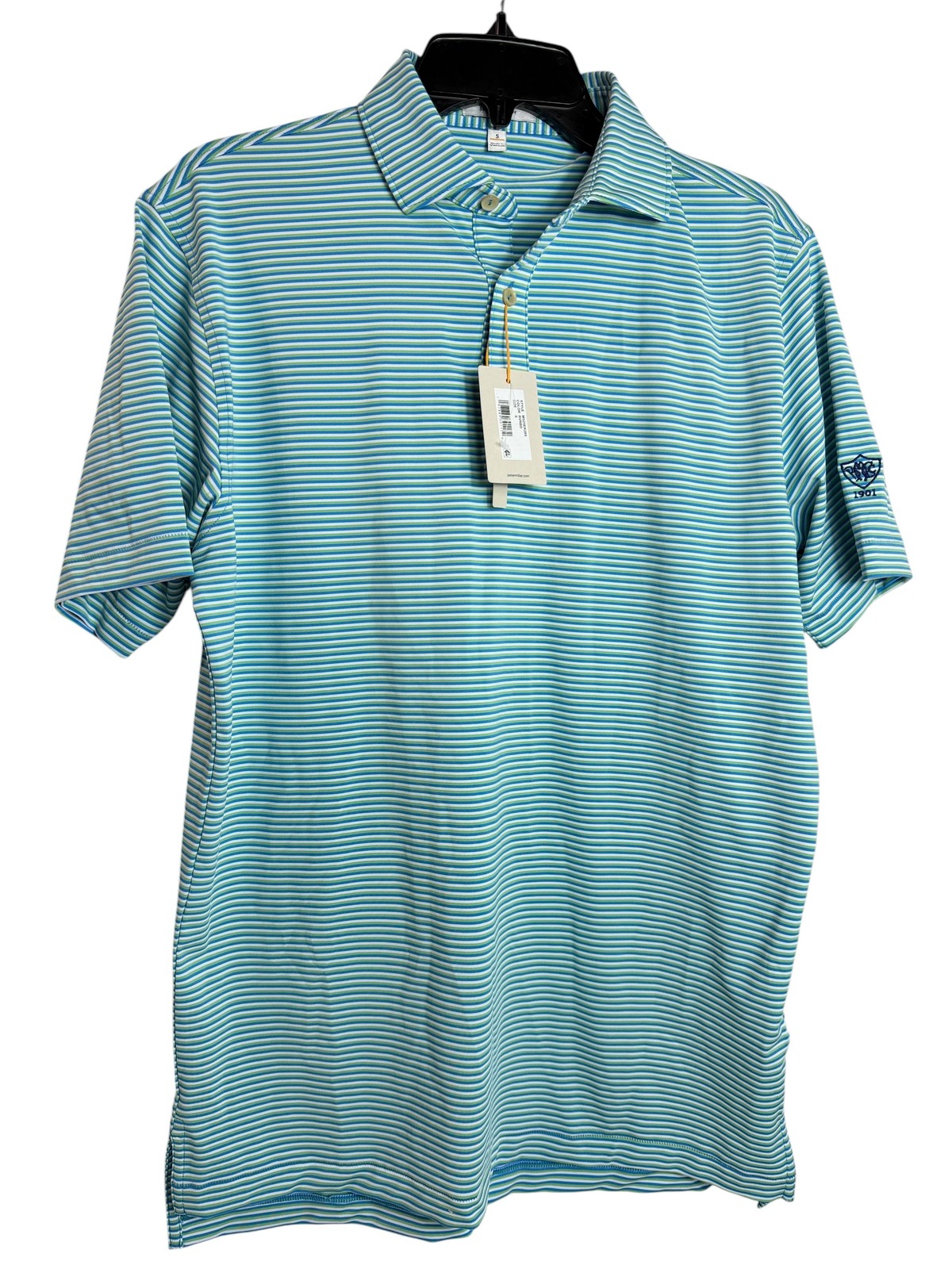 Peter Millar Polo Shirt Mens Small Blue Green Stripe Golf Summer Comfort UPF 50+