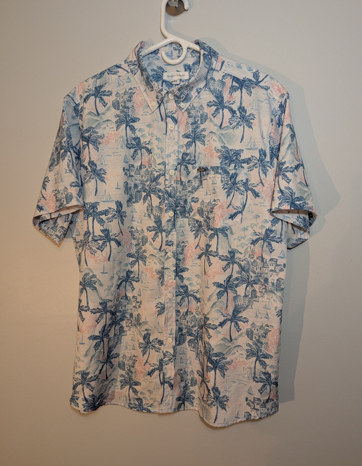 Vintage Summer Tropical Shirt Pockets Short Sleeve Men’s XL Hawaiian Look