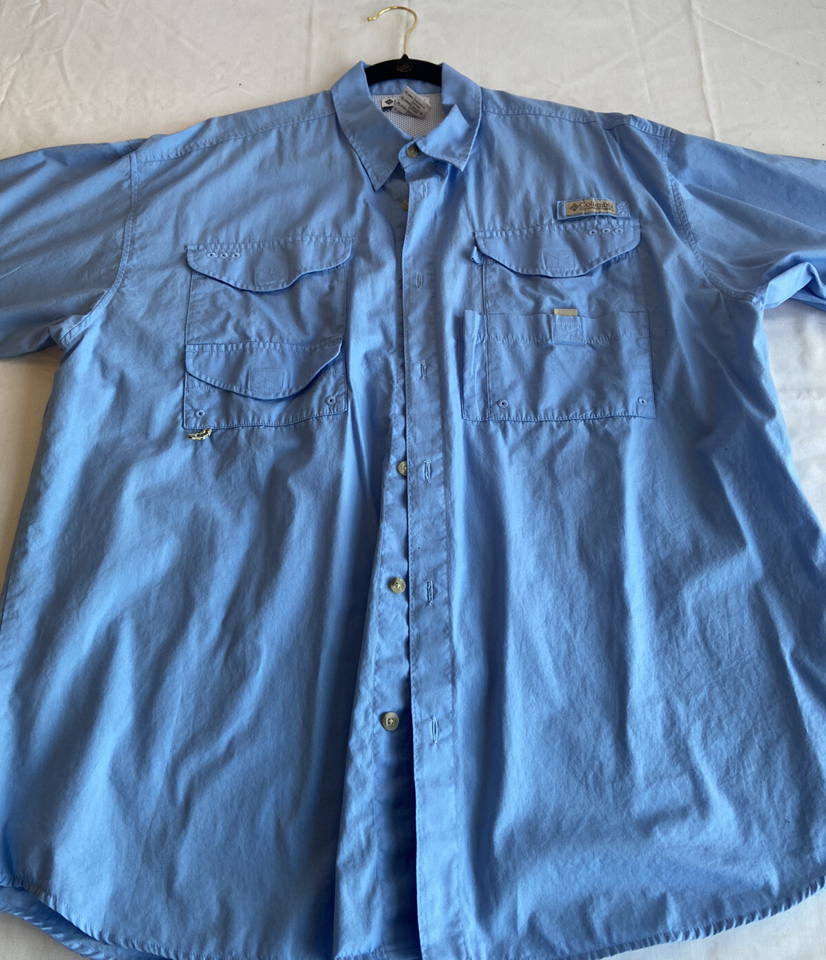 Columbia Camp Shirt Mens XL Blue PFG Button Up Outdoor Fishing Vented sh/sl