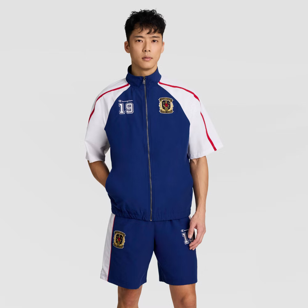 Champion Men “World Game” Game-Day Short Sleeve Full Zip – Blue Depths