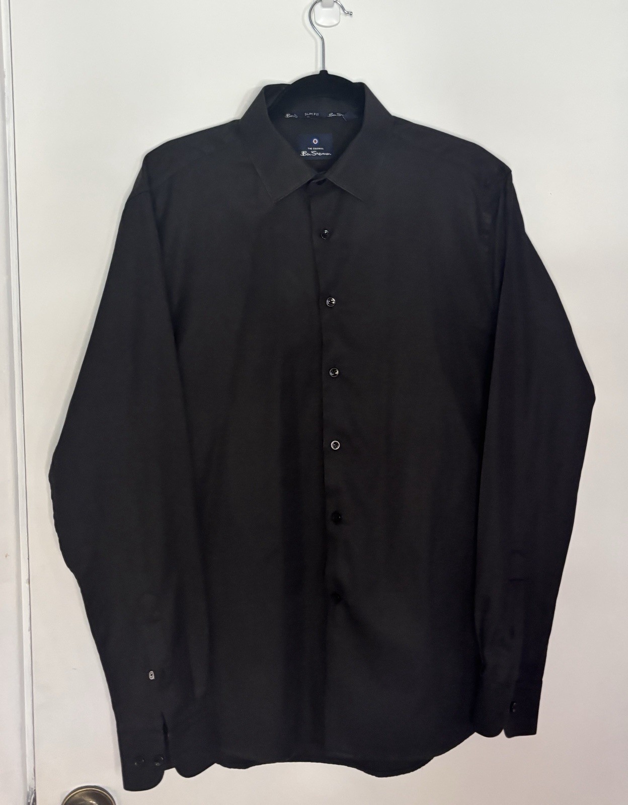 Ben Sherman Slim Fit Black Solid Dress Shirt Long Sleeve 16/16.5 34/35