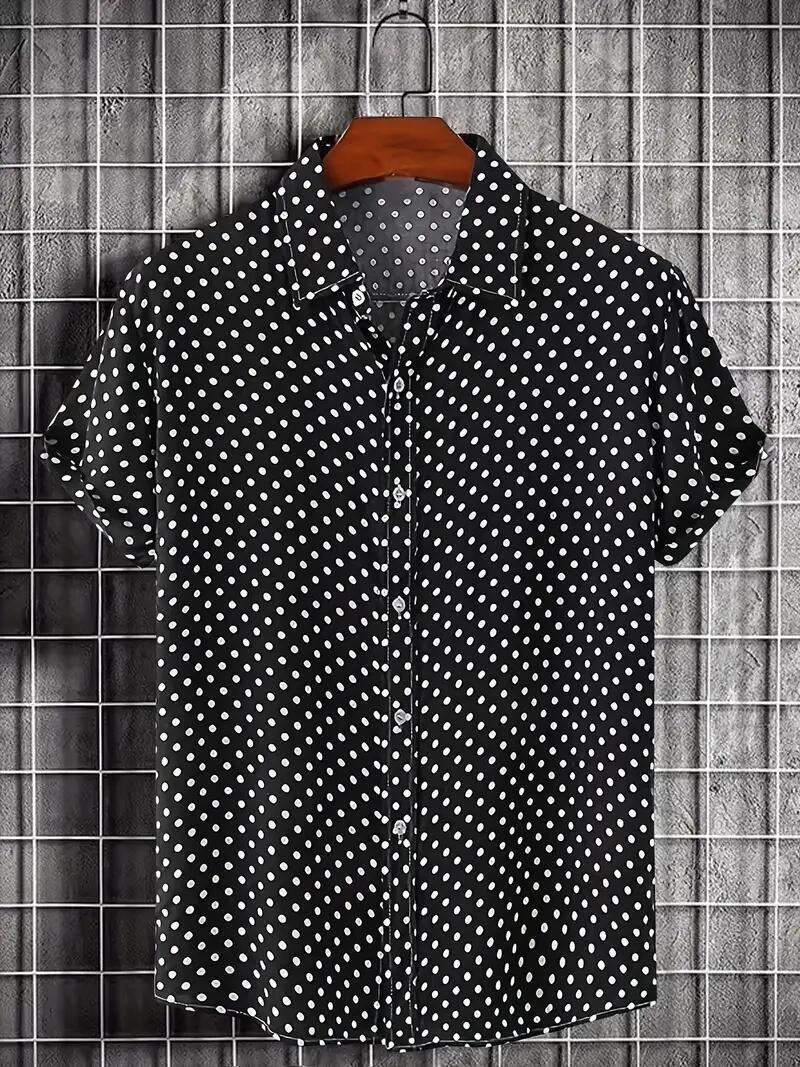 Stylish Men’s Polka Dot Print Casual Short Sleeve Shirt for Vacation Casual New