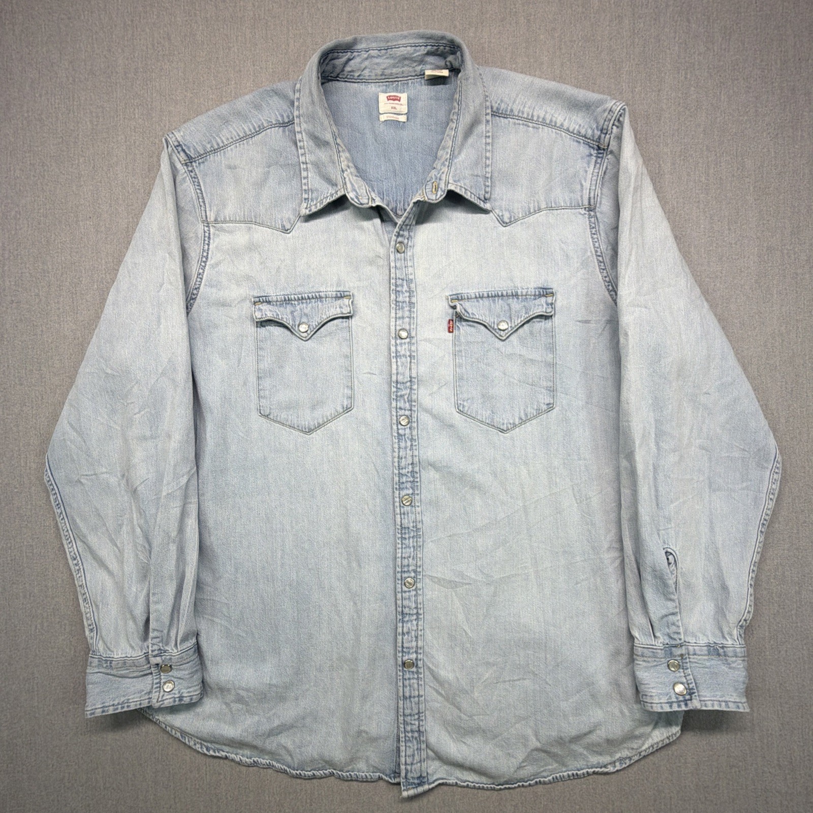 Levi’s Denim Shirt Mens Blue Size 2XL XXL Standard Pearl Snap Button