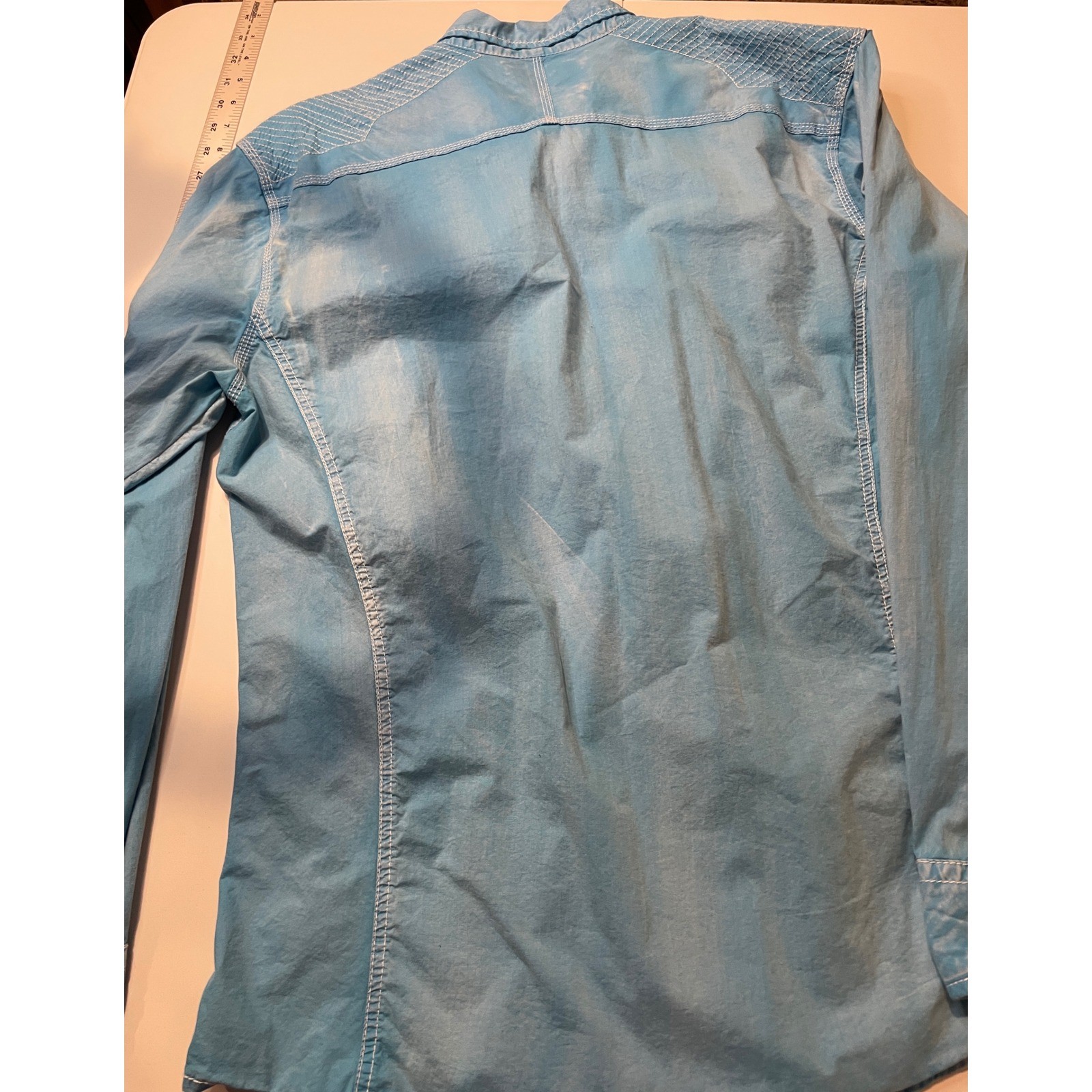 Buckle Black Mens XL Athletic Fit Western Button Down Shirt Blue Contrast Stitch