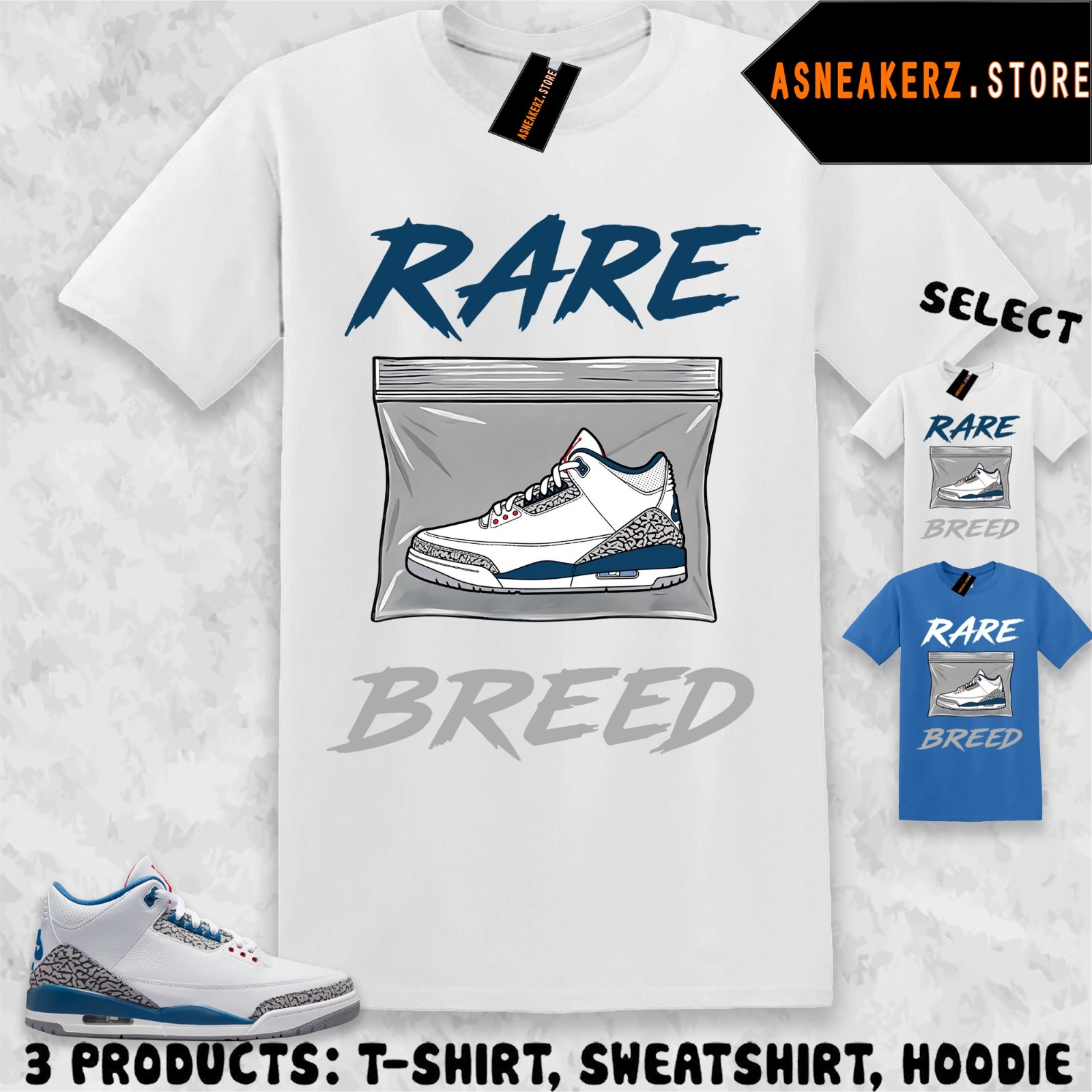 Rare Breed Tee Shirt Matching T-Shirt To Match Sneaker AJ 3 OG True Blue 2026