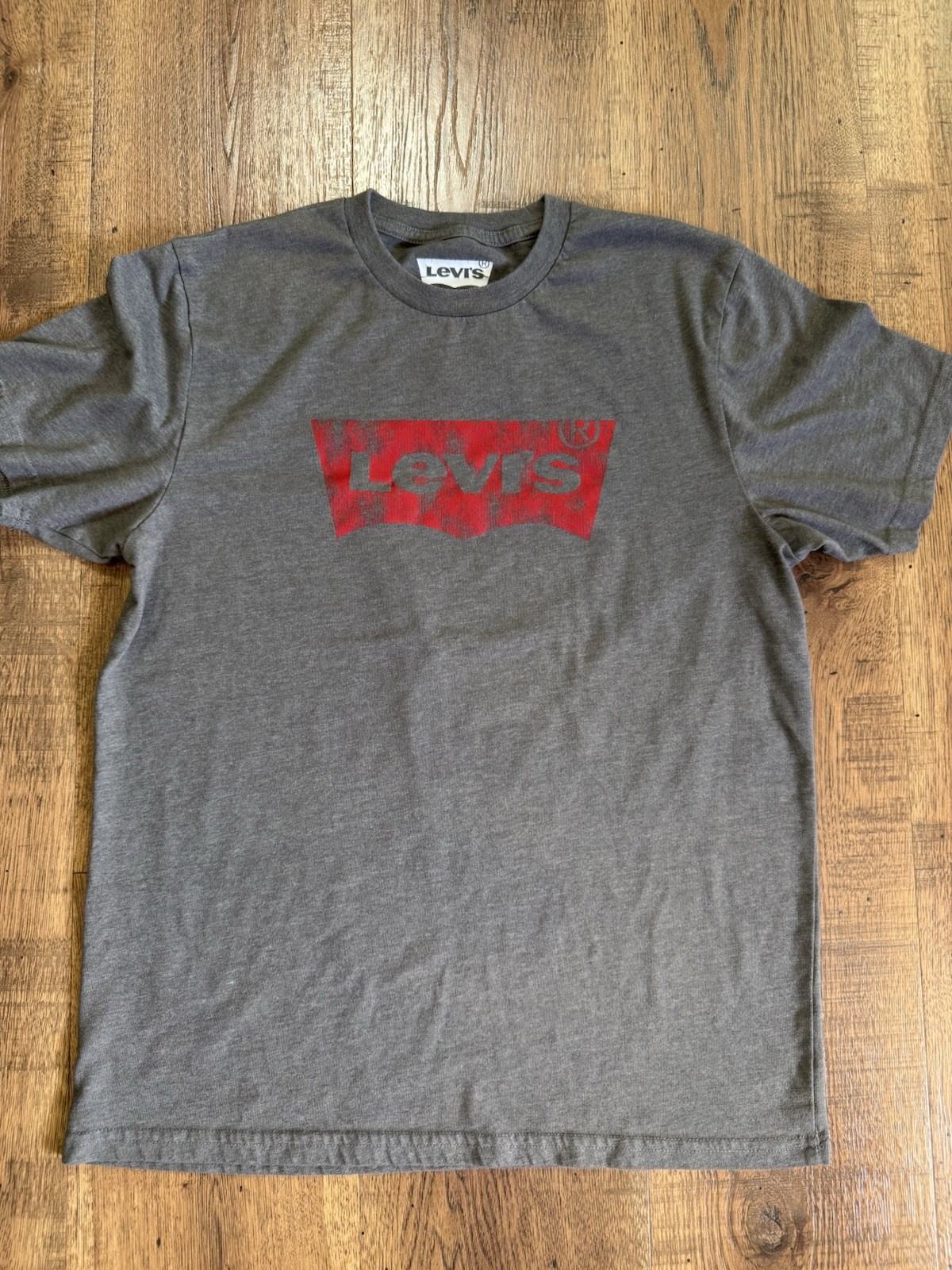 Levi’s Men’s Gray Crew Neck Short Sleeve Logo Graphic Knit Cotton T-Shirt M