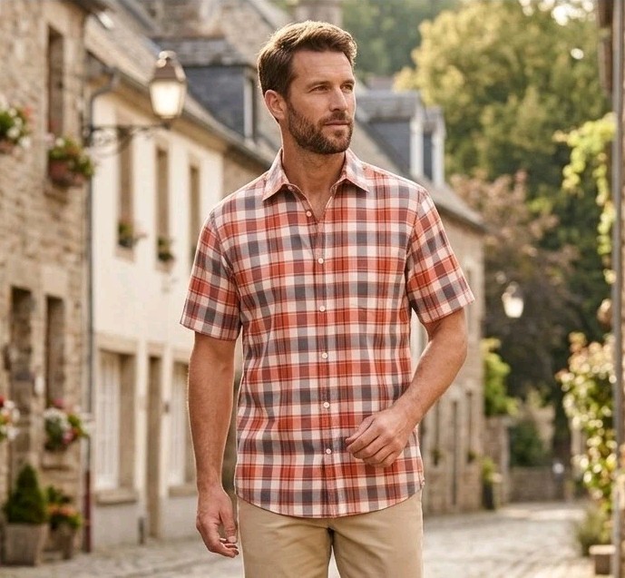 Sonoma Standard Fit Men’s L Short Sleeve Button Down Shirt Multicolor Plaid