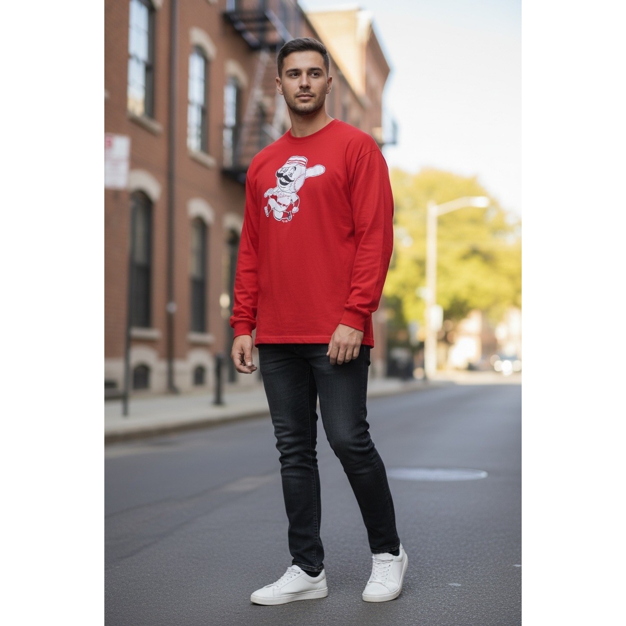 Fanatics Cincinnati Reds Red Stockings Mr Redlegs Long Sleeve Shirt Mens XL Red
