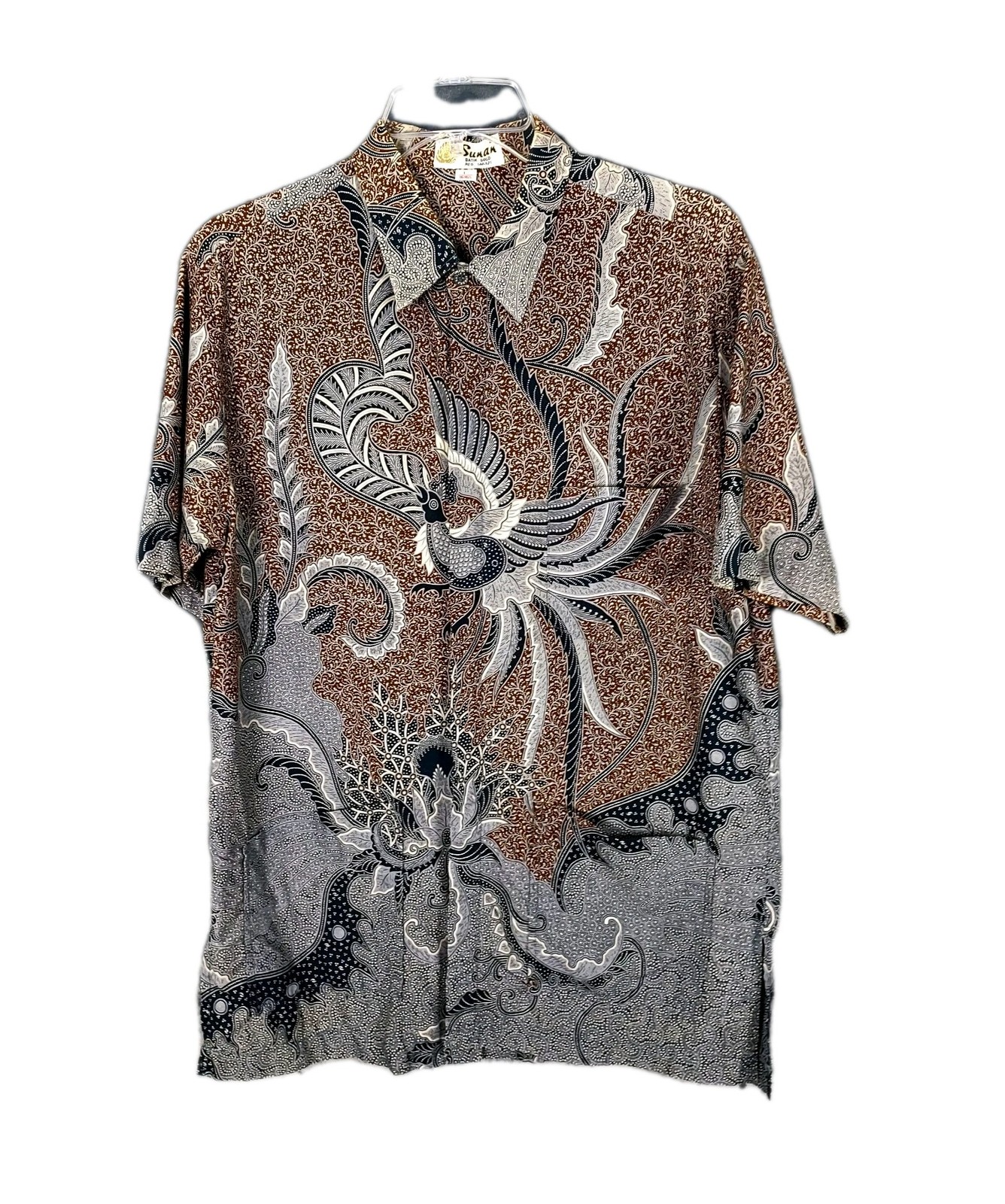 Vtg 80s Sunan Batik Solo Shirt Mens Large ( Fits Small ) All Over Print Casual