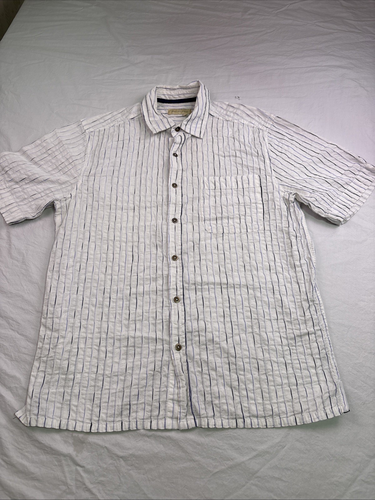 The Territory Ahead Shirt Mens L STRIPES CHECKS Cotton Button Front Short Sleeve