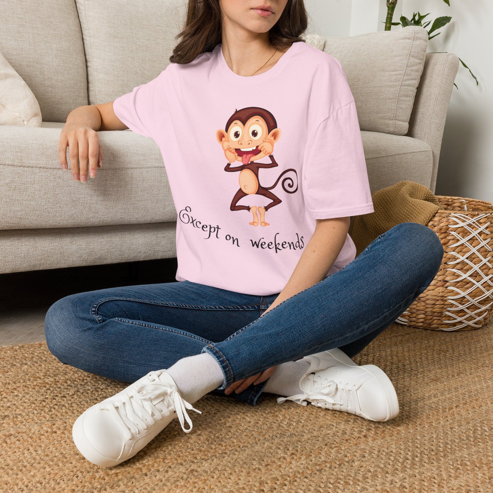 Funny Monkey T-Shirt Except On Weekends Graphic Tee Sarcastic Humor Unisex Shirt