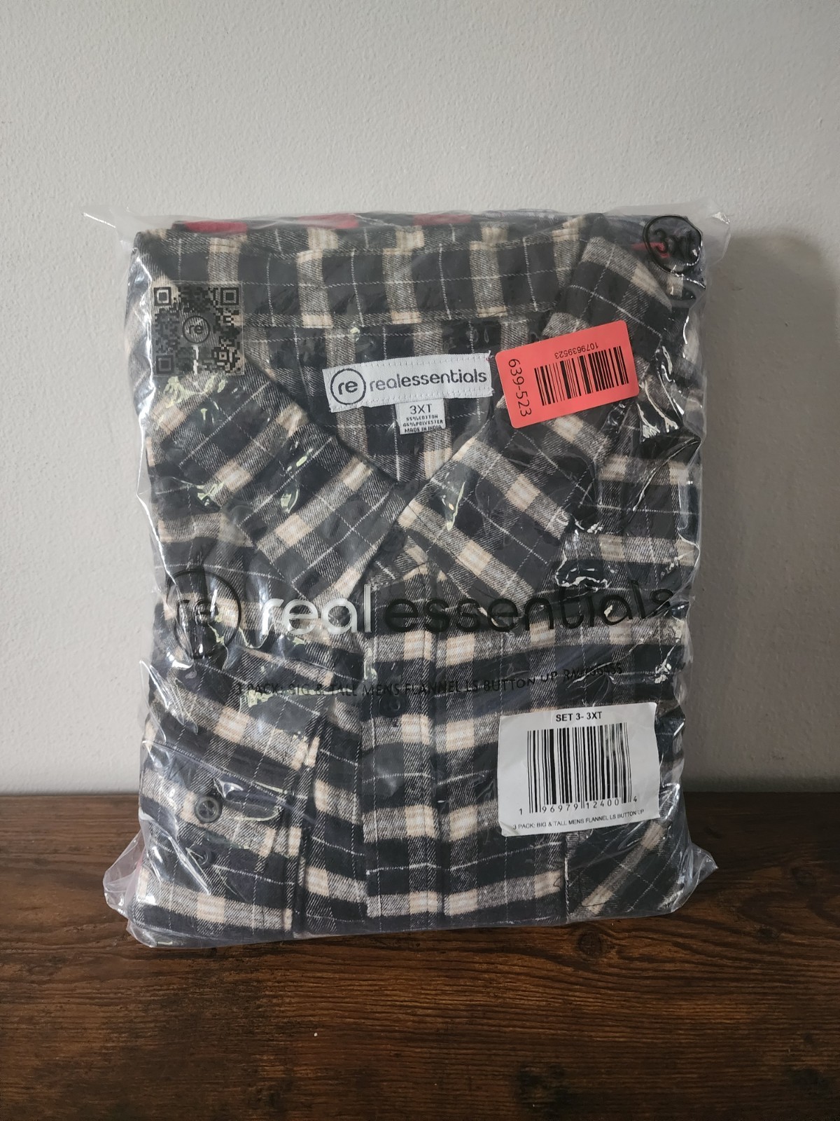 Real Essentials Mens Flannel 3 Pack 3XT Tall Plaid Button Down
