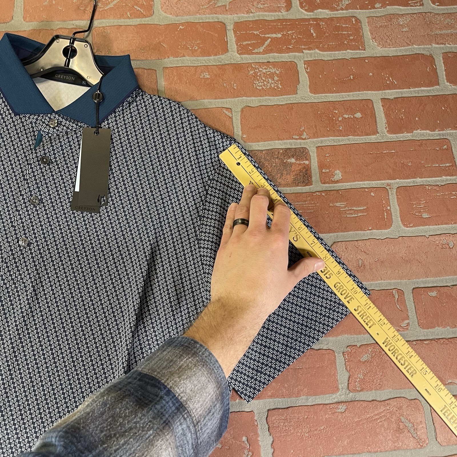Greyson Golf Shirt Polo Wolf Tails Print XL Maltese Blue Polyester NWT MSRP $118