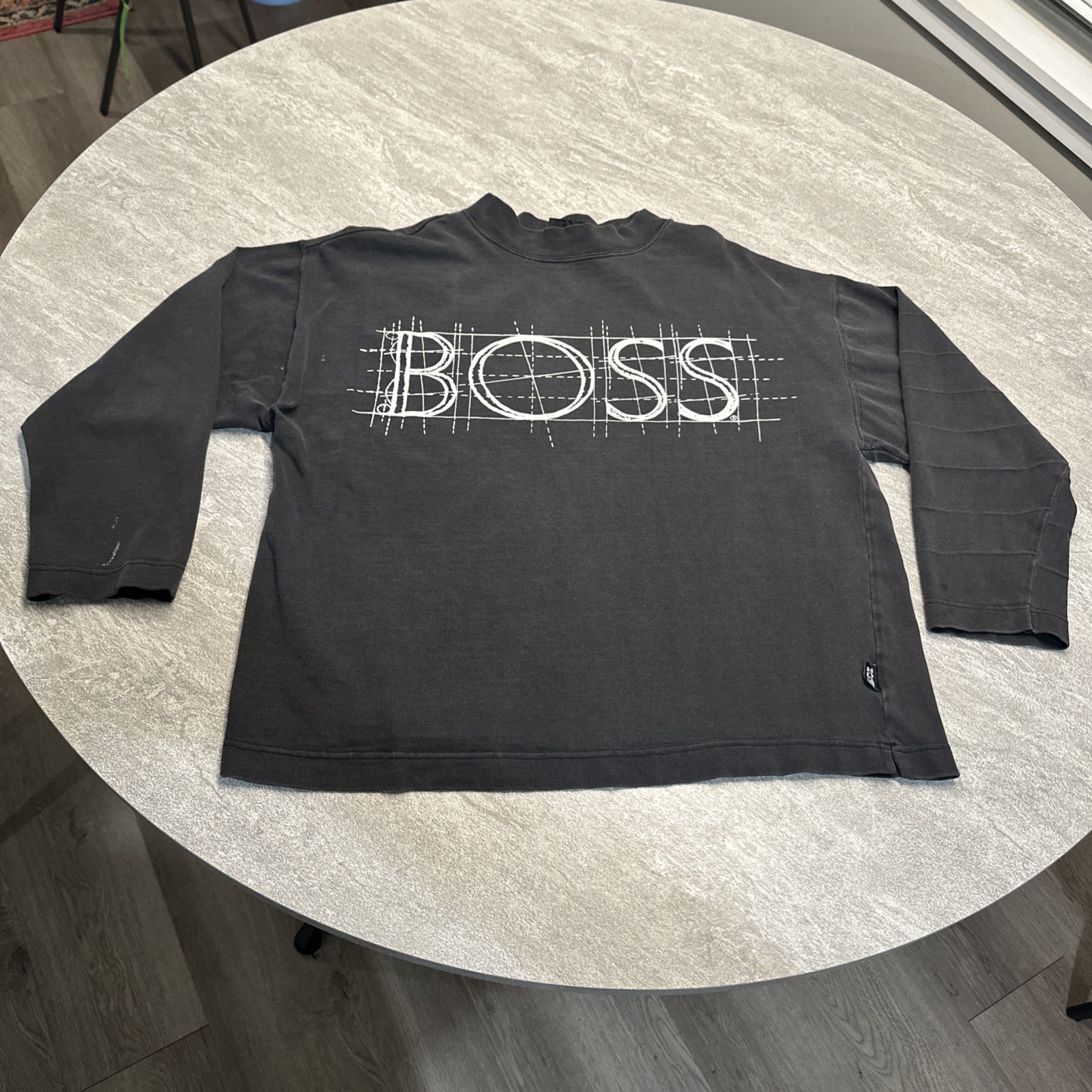 Vintage 90s Hugo BOSS Quarter Sleeve 3/4 Logo Shirt Medium Hip Hop Black