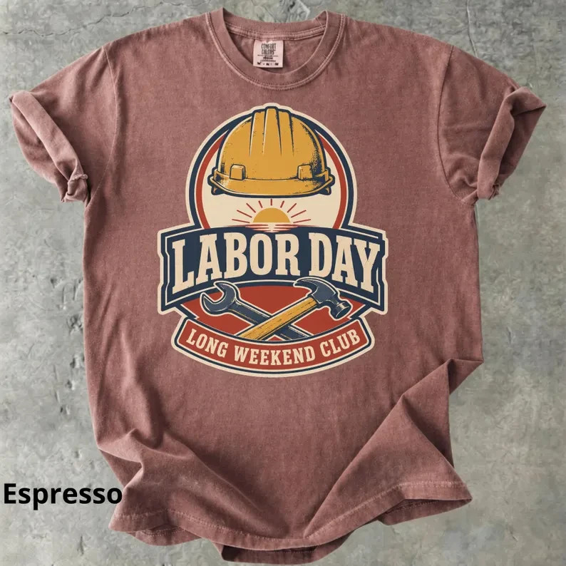 Labor Day T Shirt Long Weekend Club Retro Vintage Construction Hard Hat Graphic