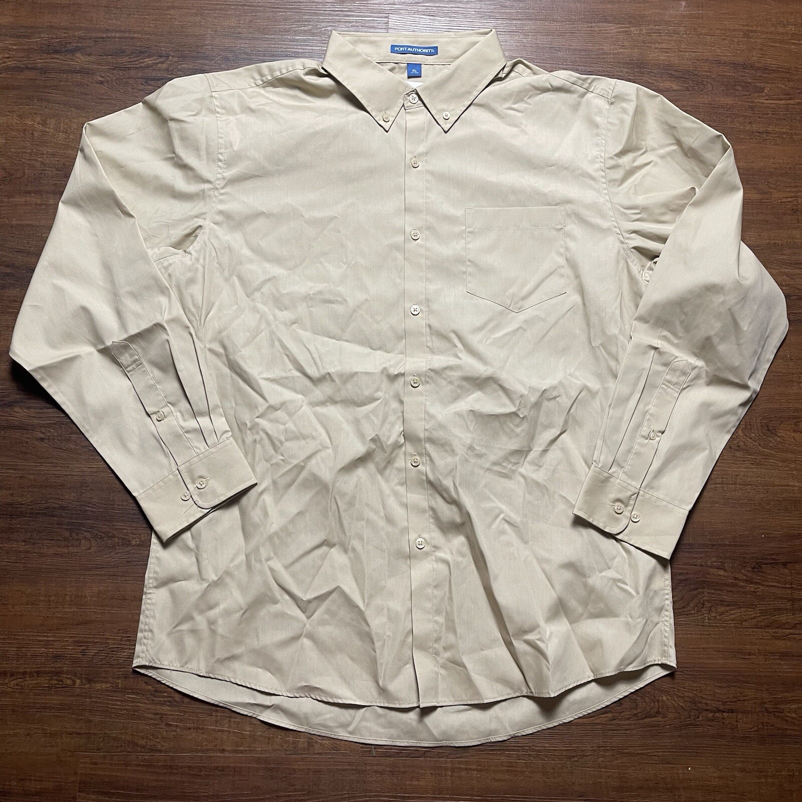 Port Authority Mens Sz XL Tan Long Sleeve Carefree Poplin Shirt W100