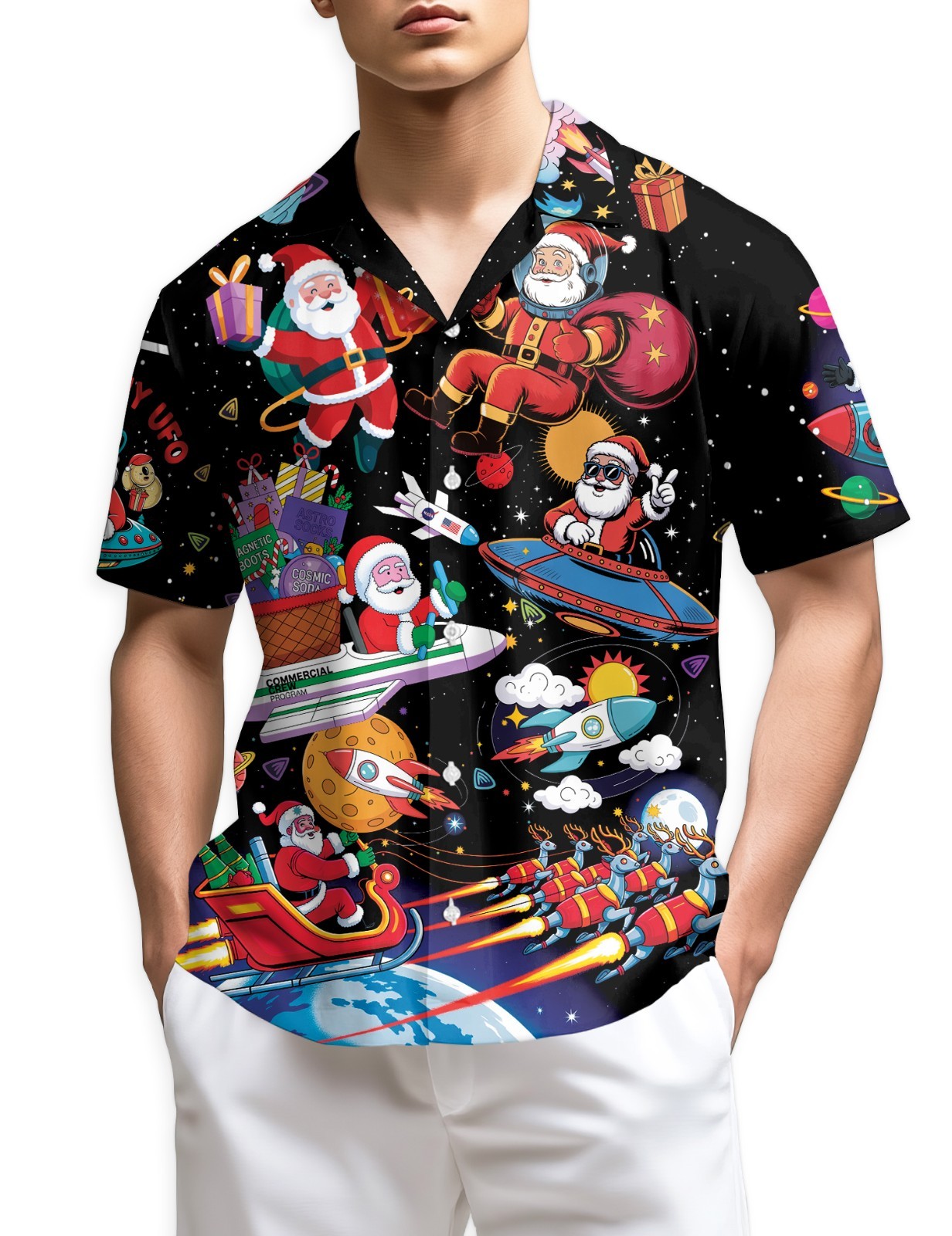 Santa Astronaut Hawaiian Shirt Space Christmas Galaxy Holiday Gift