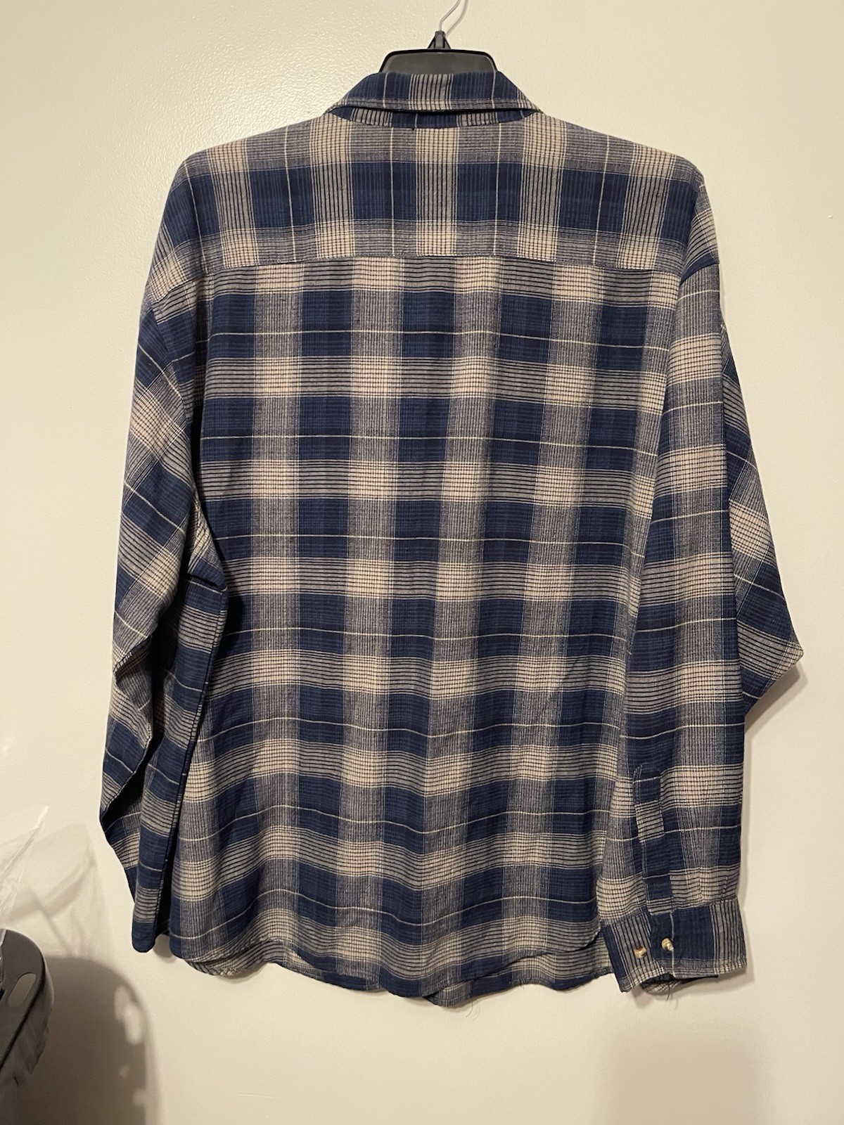 Private Club Button Up Long Sleeve 3XL tall Plaid Blue Vintage Soft Feel