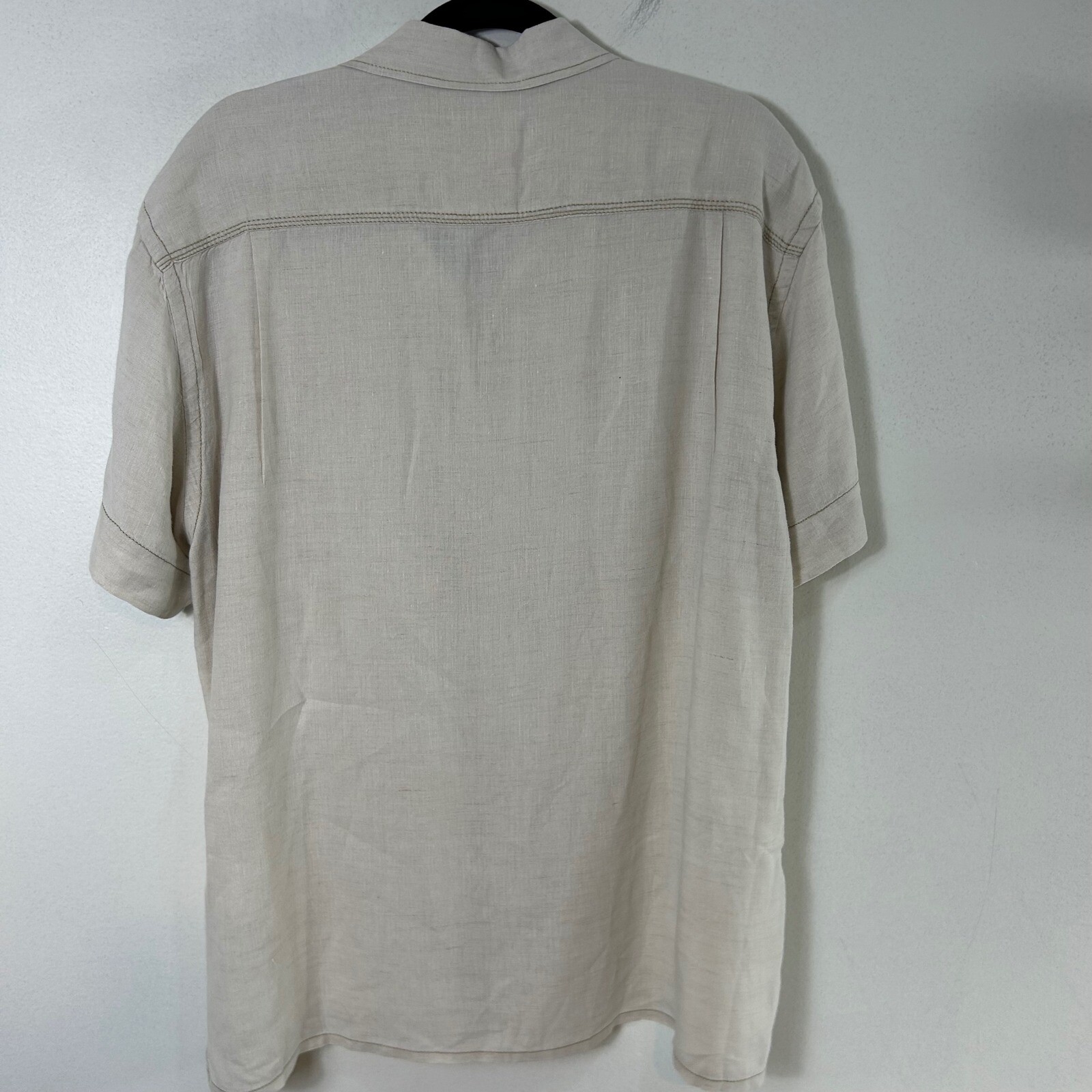 Tommy Bahama Relax Linen Button Up Short Sleeve Camp Shirt Beige Large