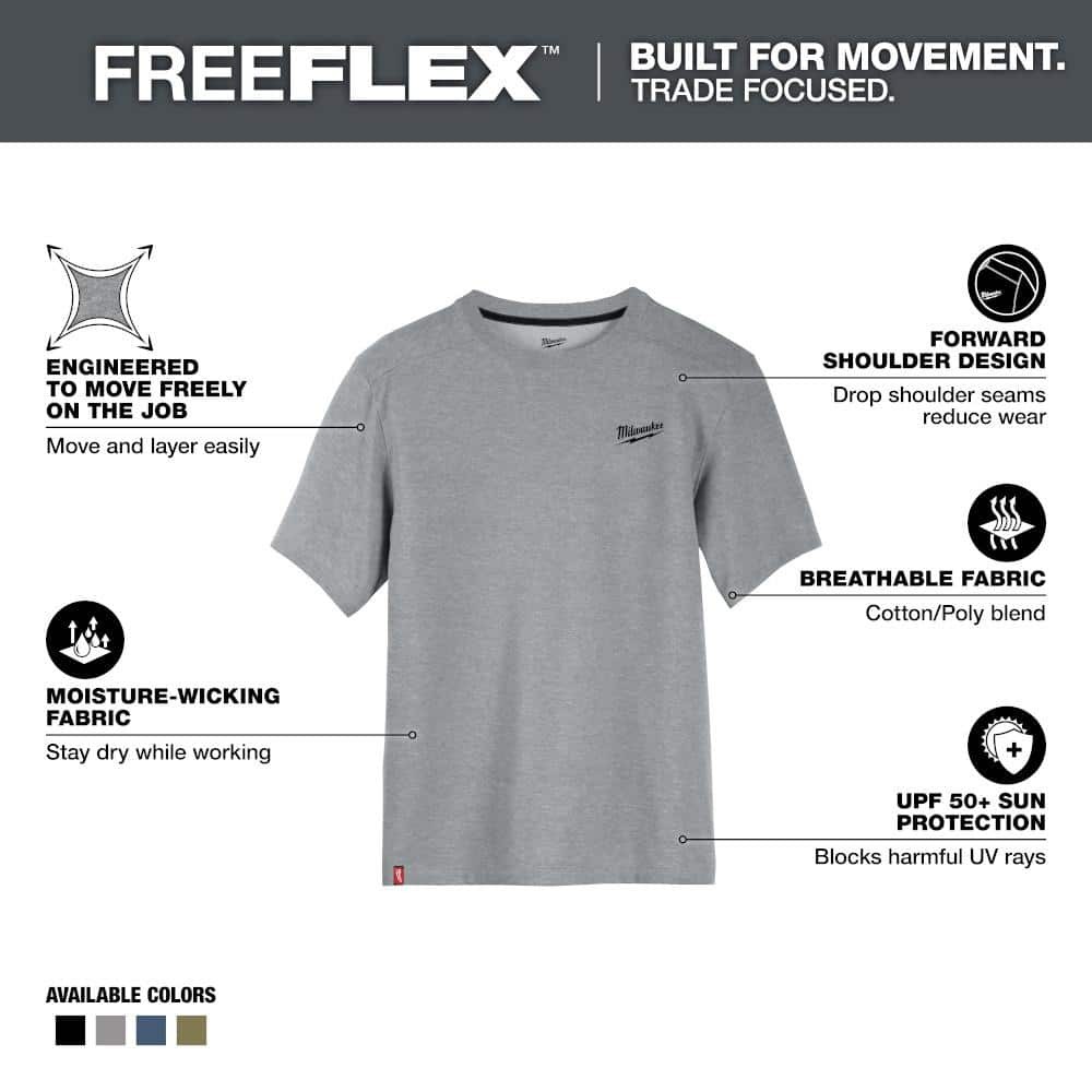 Milwaukee Men’s Medium Gray Cotton/Polyester Short-Sleeve Hybrid Work T-Shirt