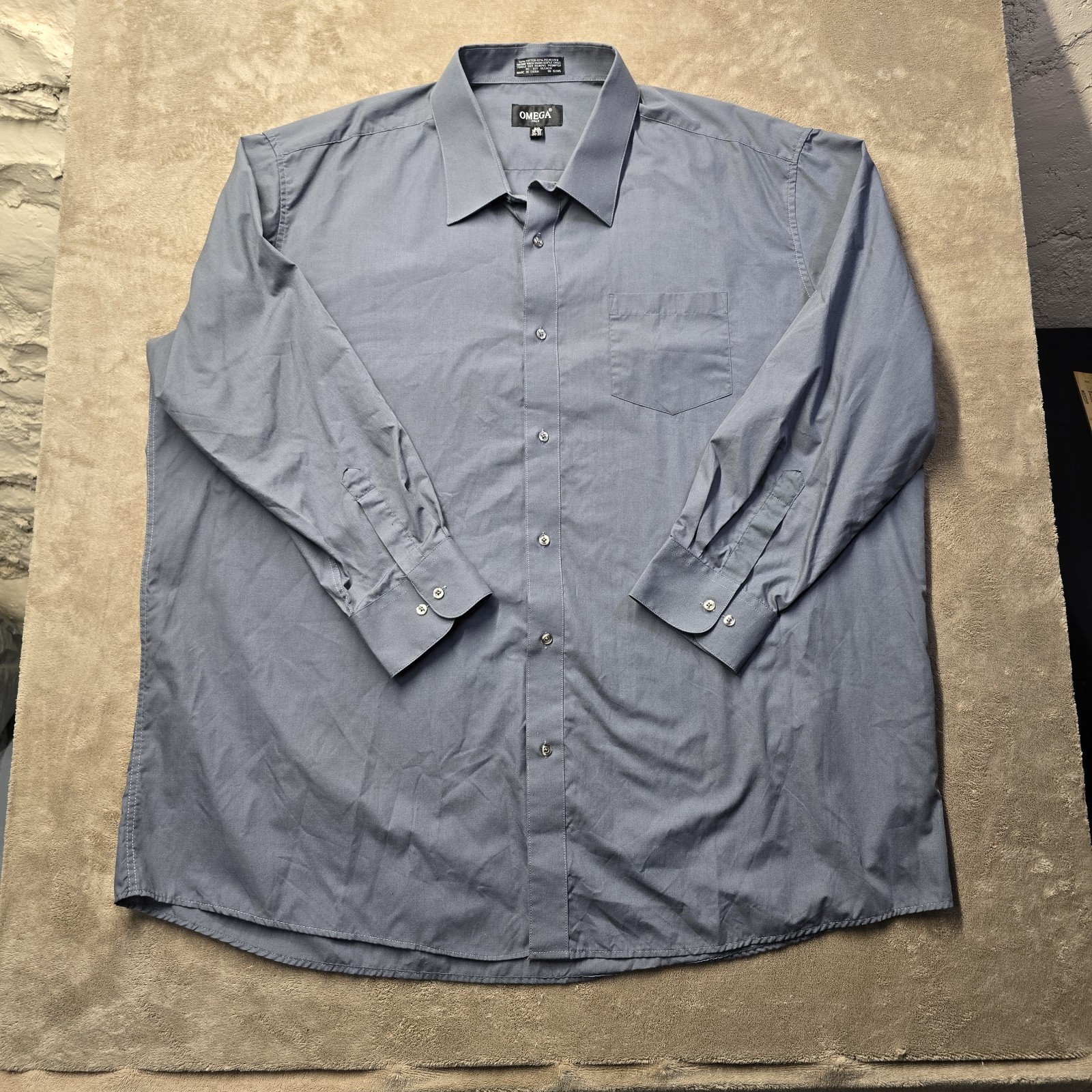 Omega Italy Mens 3XL 19-19 1/2 34-35 Button U[ Long Sleeve Pocket Dress Shirt