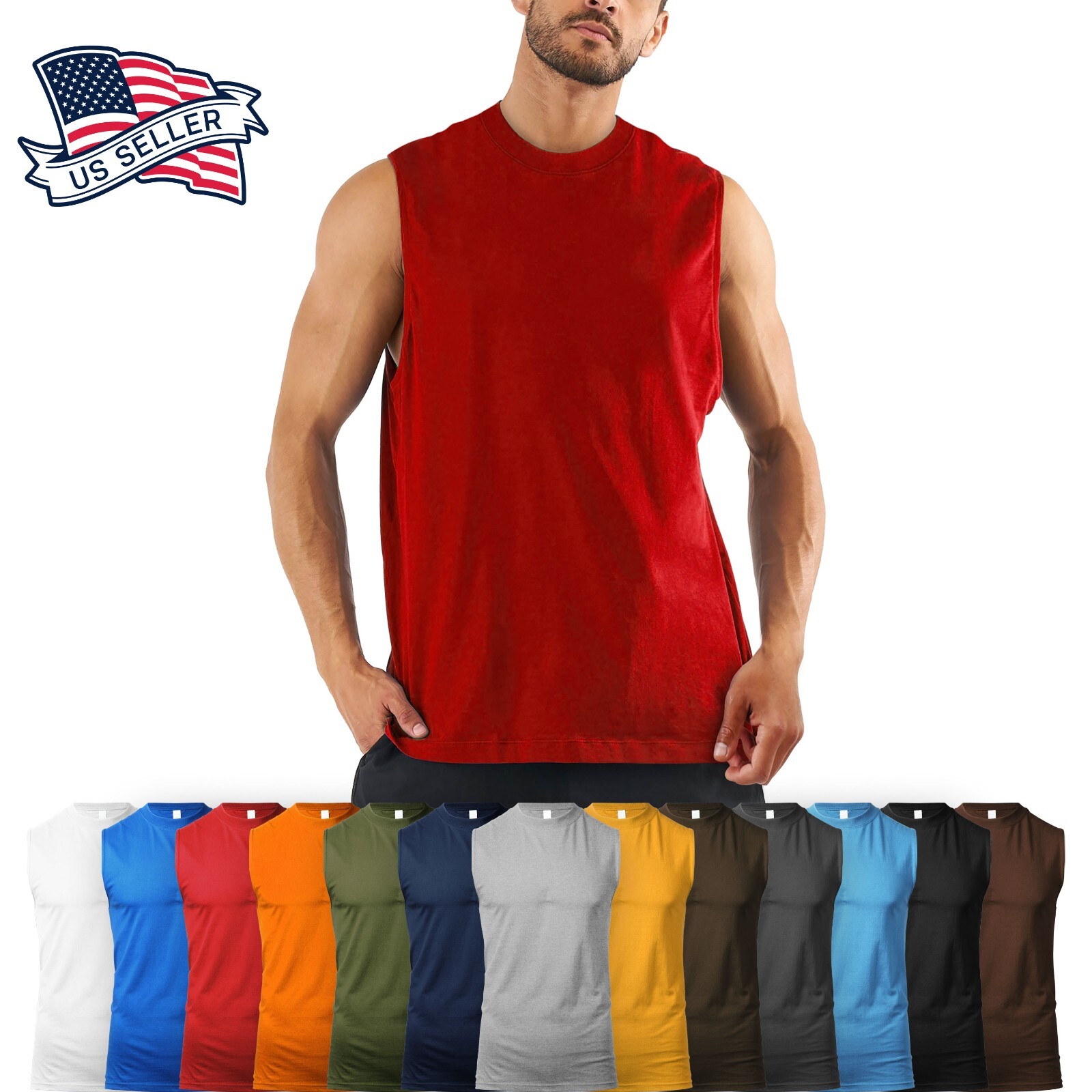 Mens Basic Sleeveleless Cotton Muscle Gym Tank Top