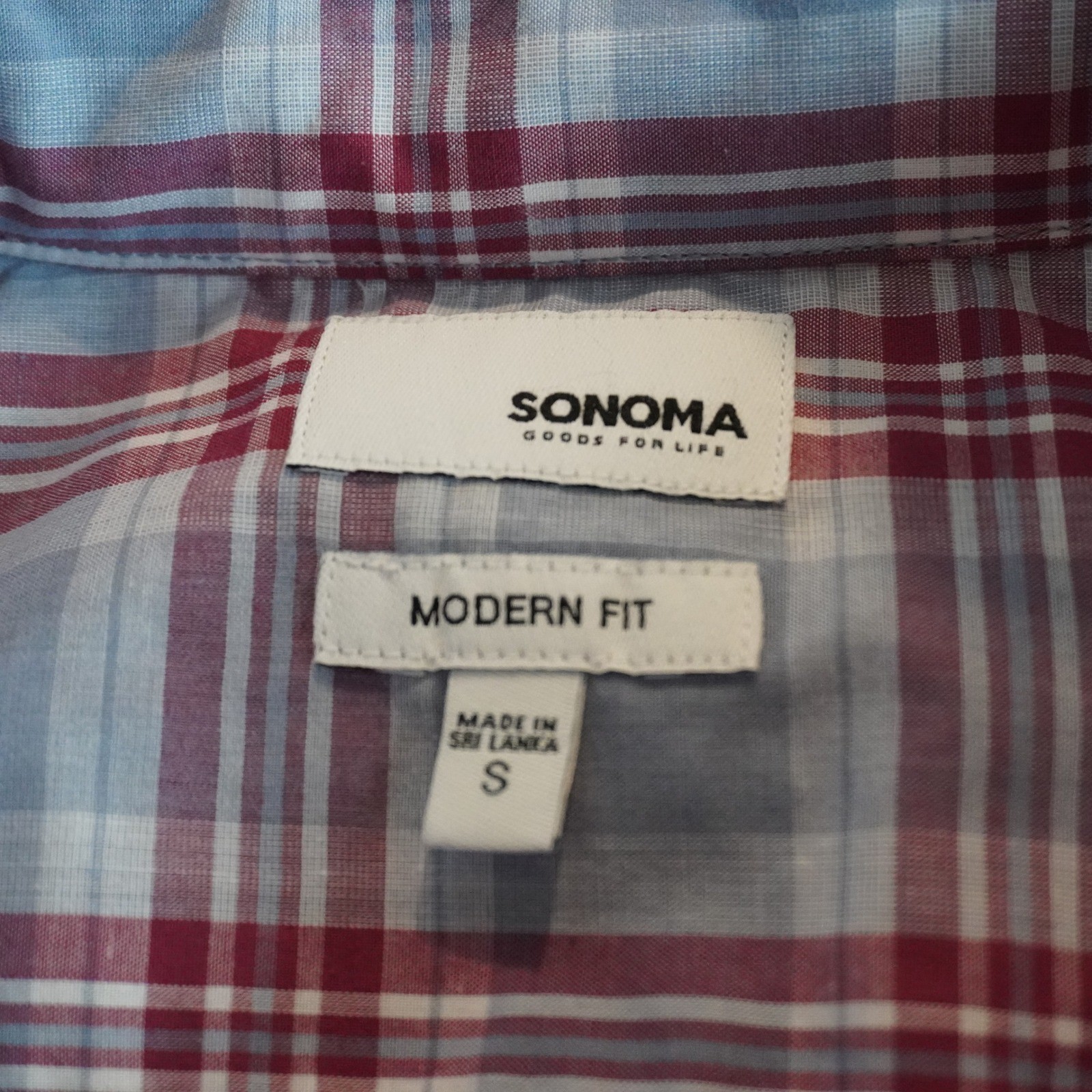 Sonoma Button Down Shirt Mens Size S Blue Red Plaid Modern Fit MS71W100RR3