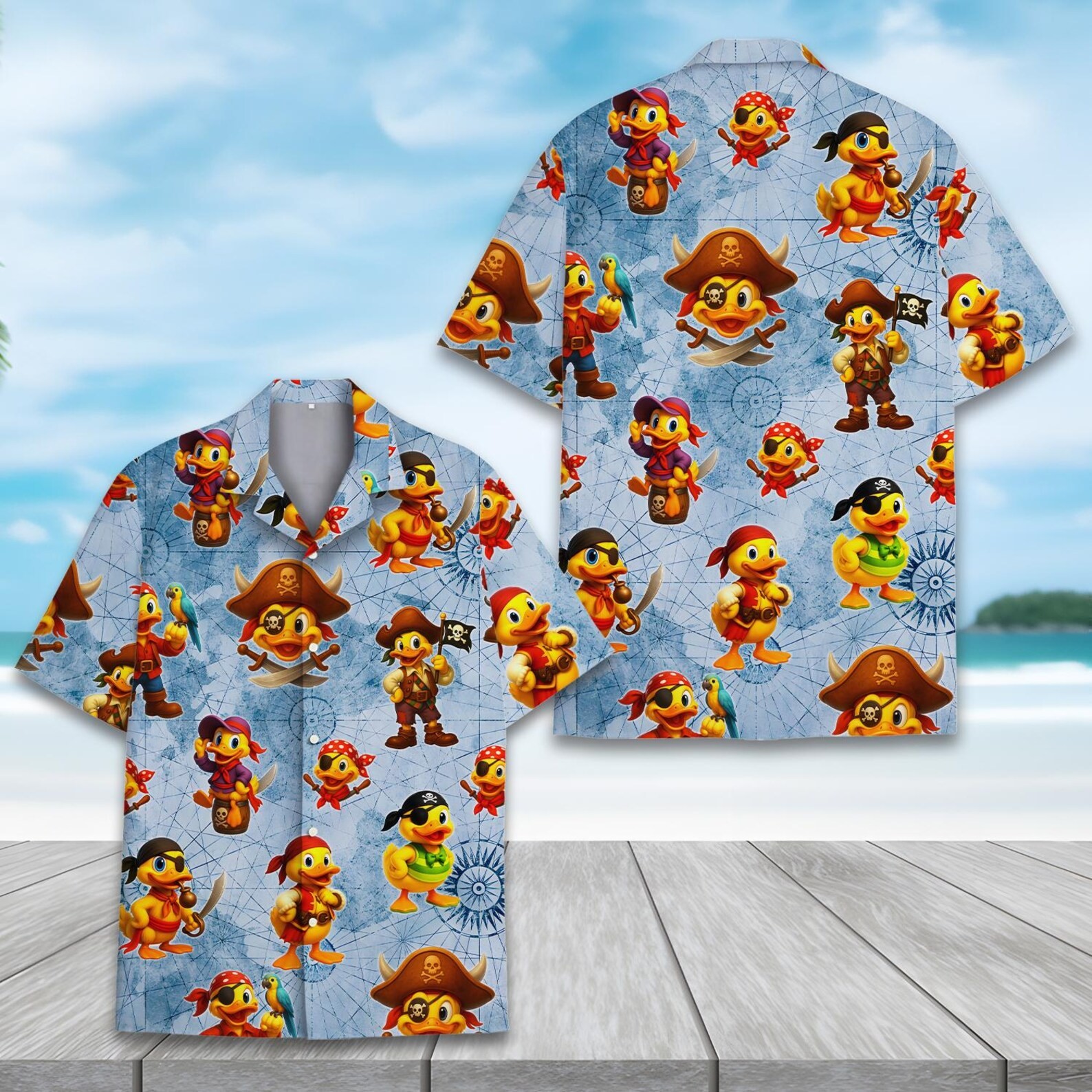 Funny Pirate Duck Hawaiian Shirt Pirate Costume Party Short Sleeve Shirt