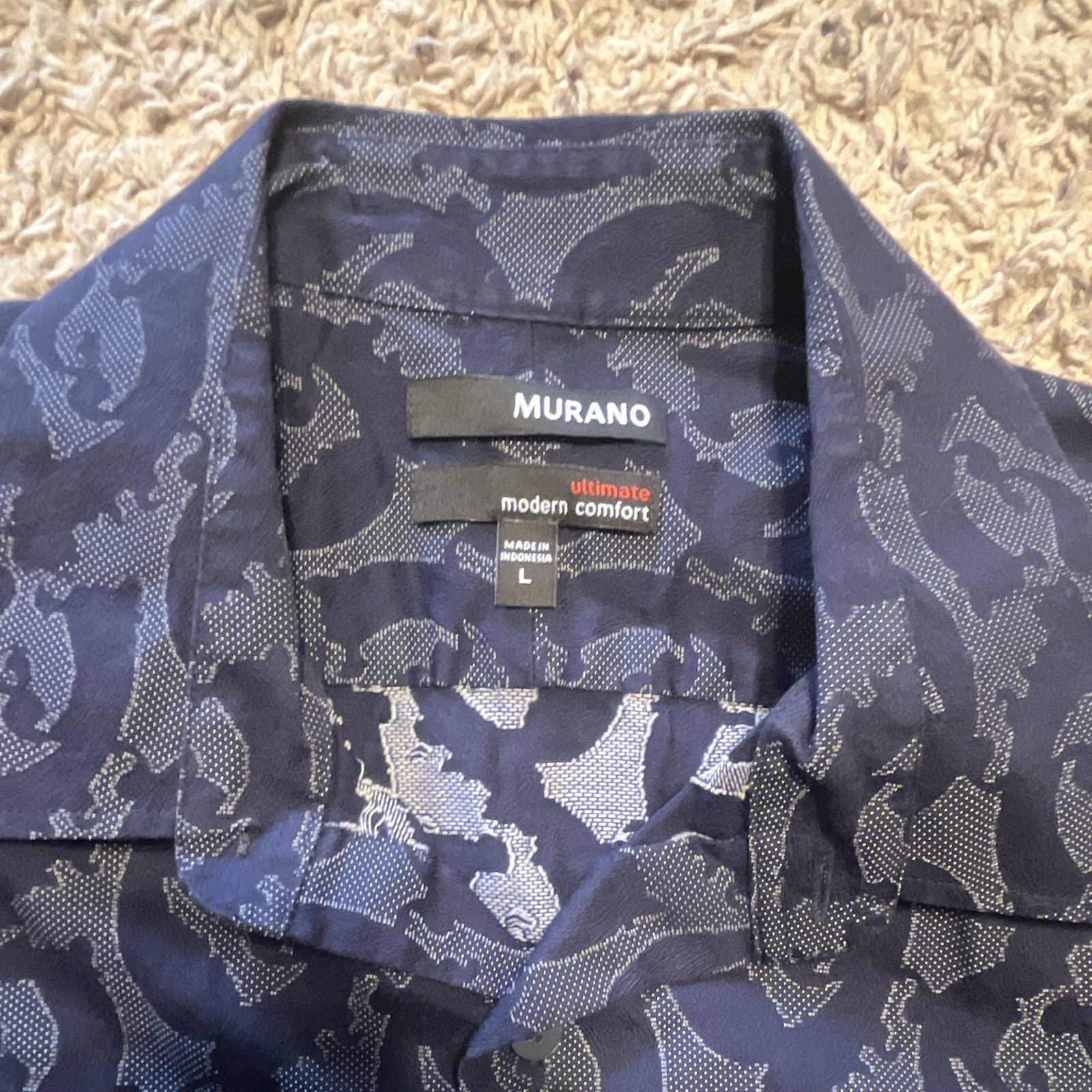 Murano Ultimate Modern Comfort Men’s L Blue Paisley Cotton Stretch Button-Up