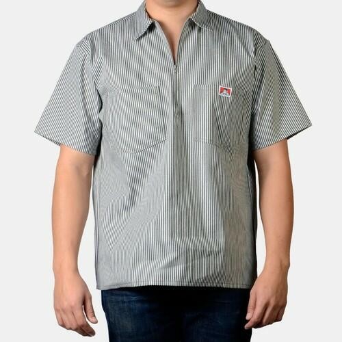 Ben Davis Men’s Short Sleeve Color Stripe Cotton Blend Pockets 1/2 Zip Shirt