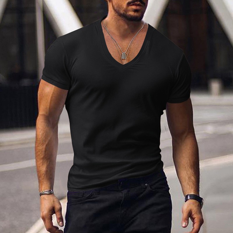 Summer Solid V-Neck Short Sleeve Tee