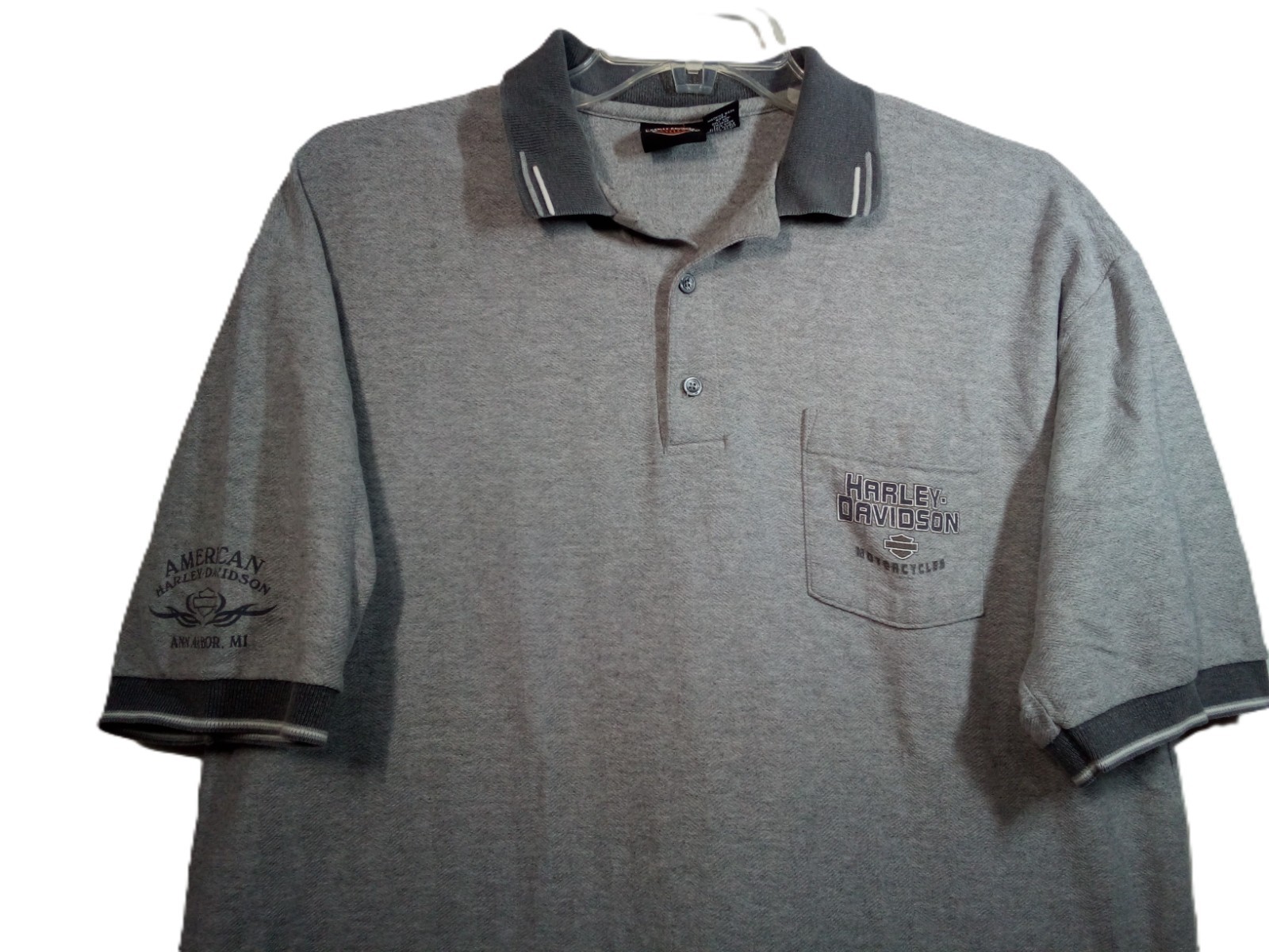 Harley Davidson Ann Arbor Mi. Polo Shirt Men XL Gray Pocket Short Sleeve