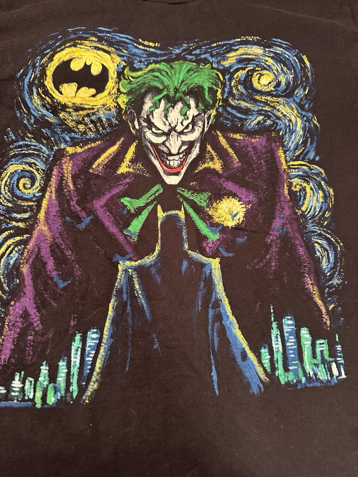 Batman Joker character print T-shirt size L Van Gogh Starry Night Tee Halloween