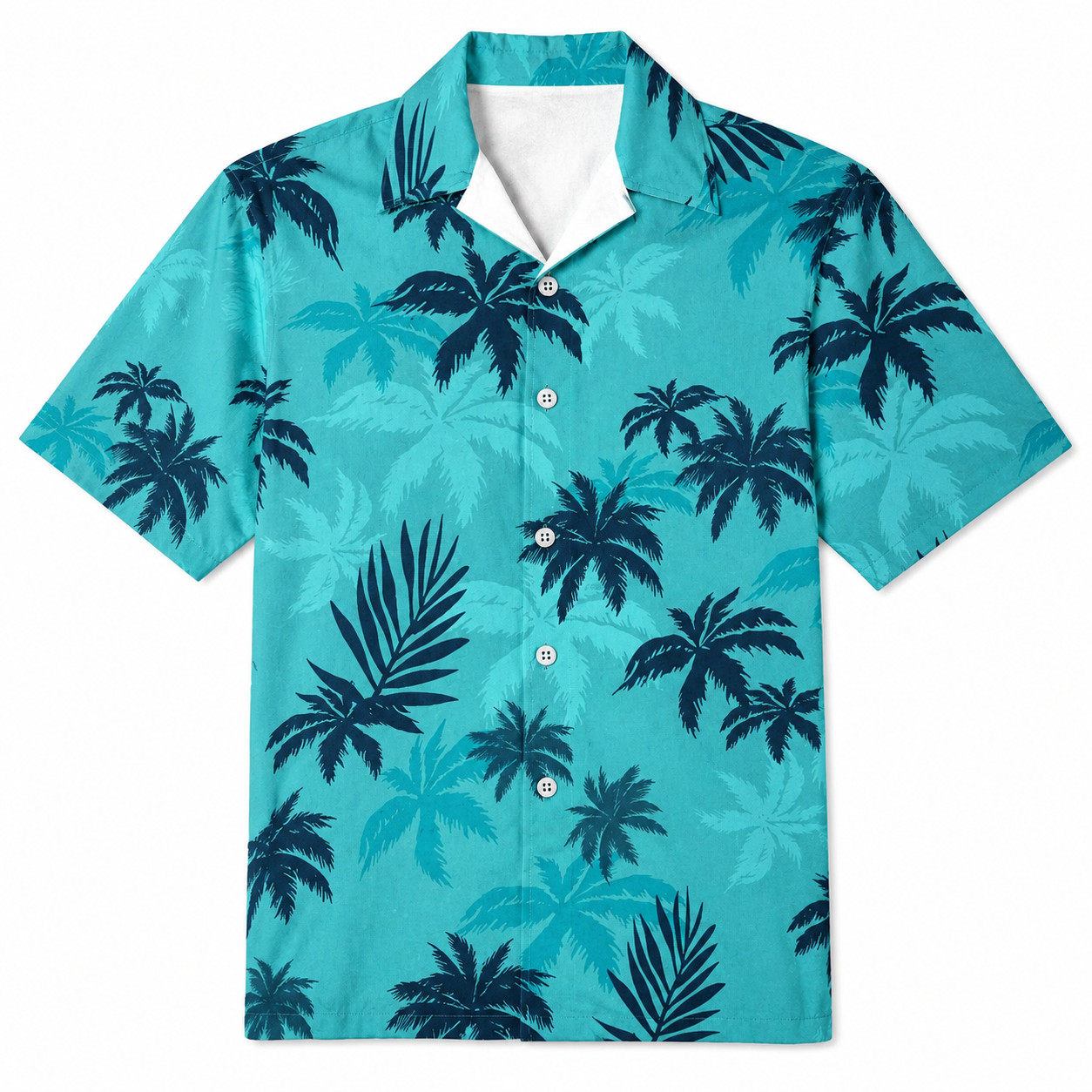 Teal Palm Tree Hawaiian Shirt Men Tropical Beach Casual Summer Aloha Button Down