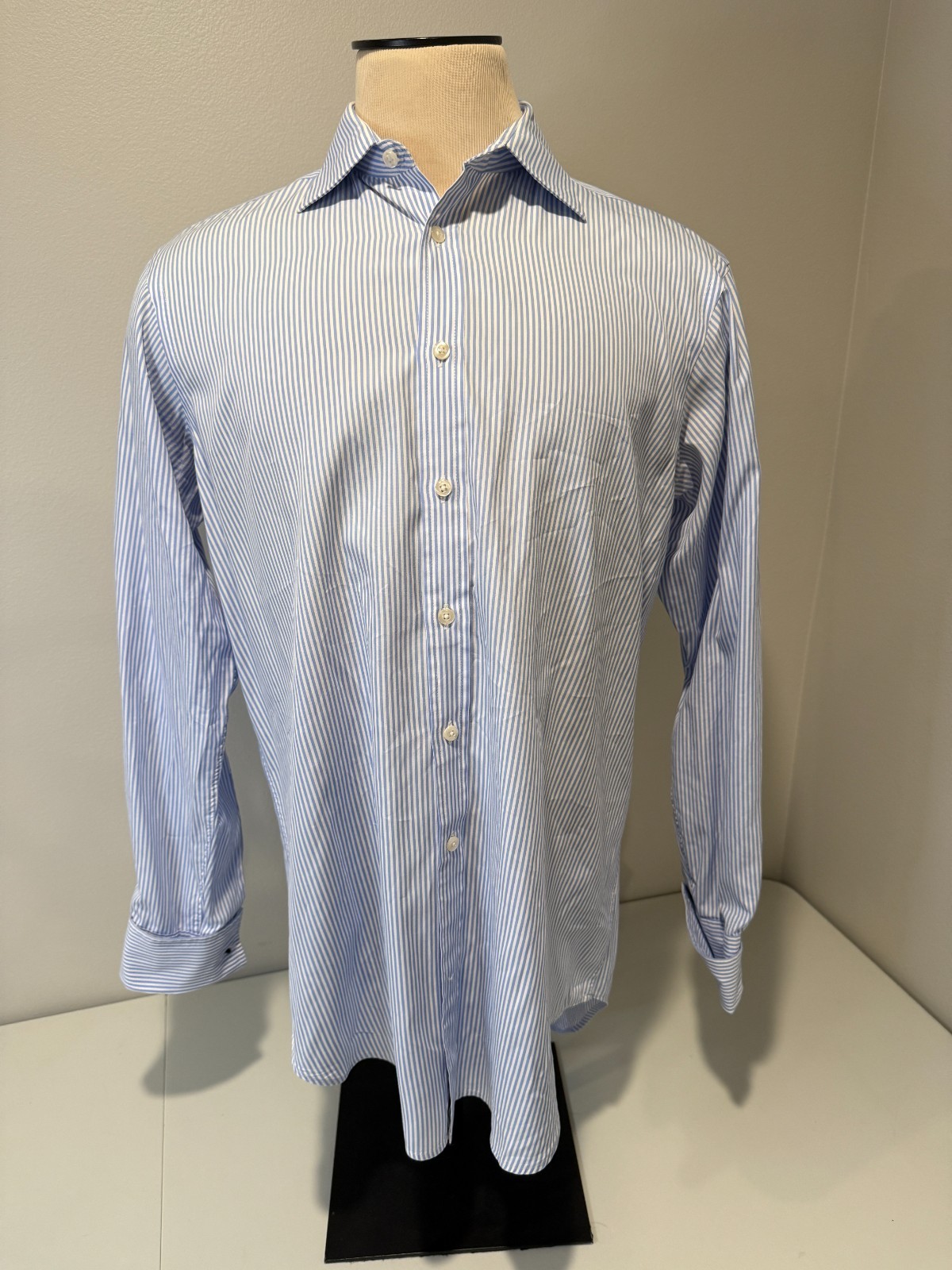 T.M.Lewin Dress Shirt Mens 16.5 Blue Striped Cotton Gentlemen Regular Fit Formal