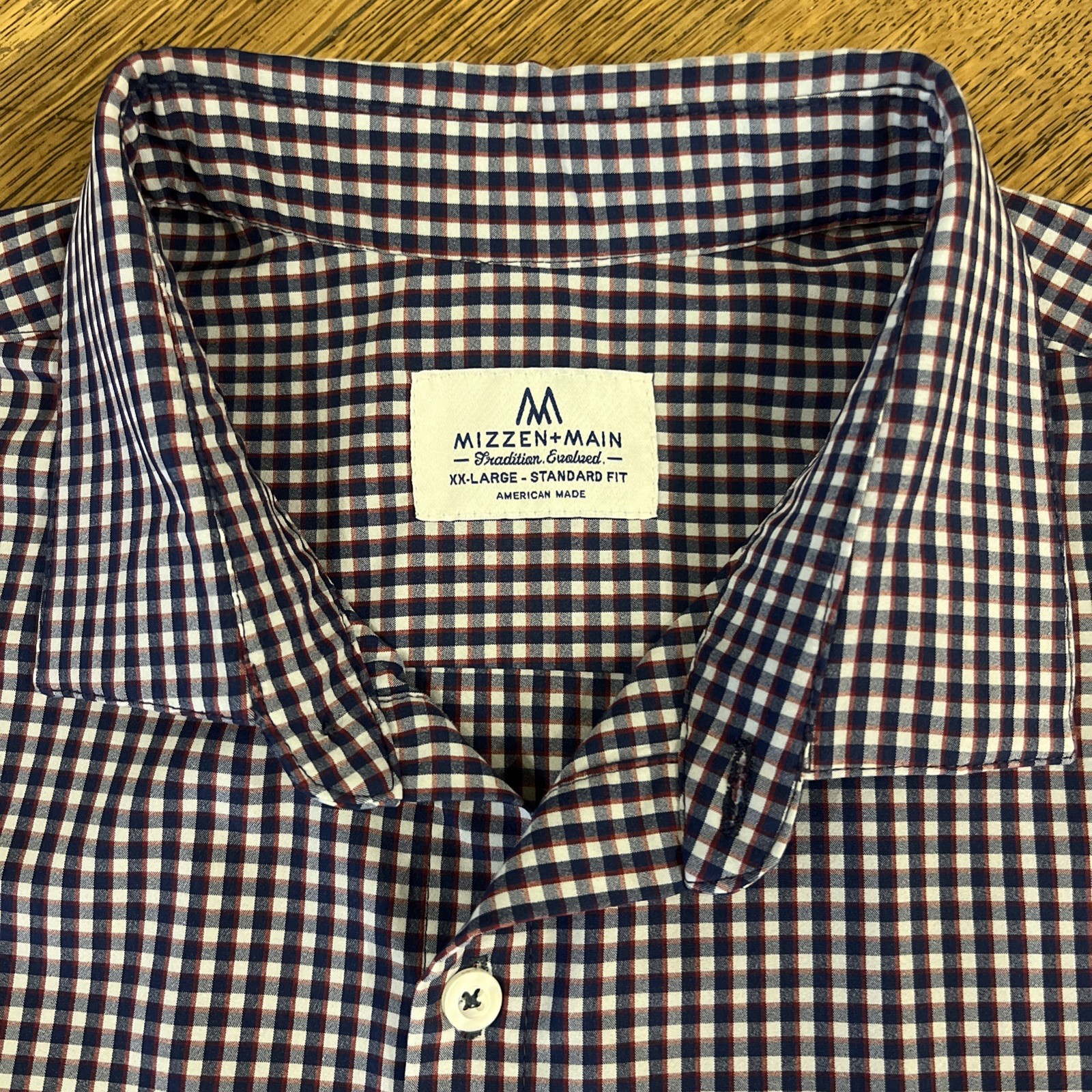Mizzen+Main Shirt XXL Standard Fit Blue Red Gingham Performance Stretch USA Made