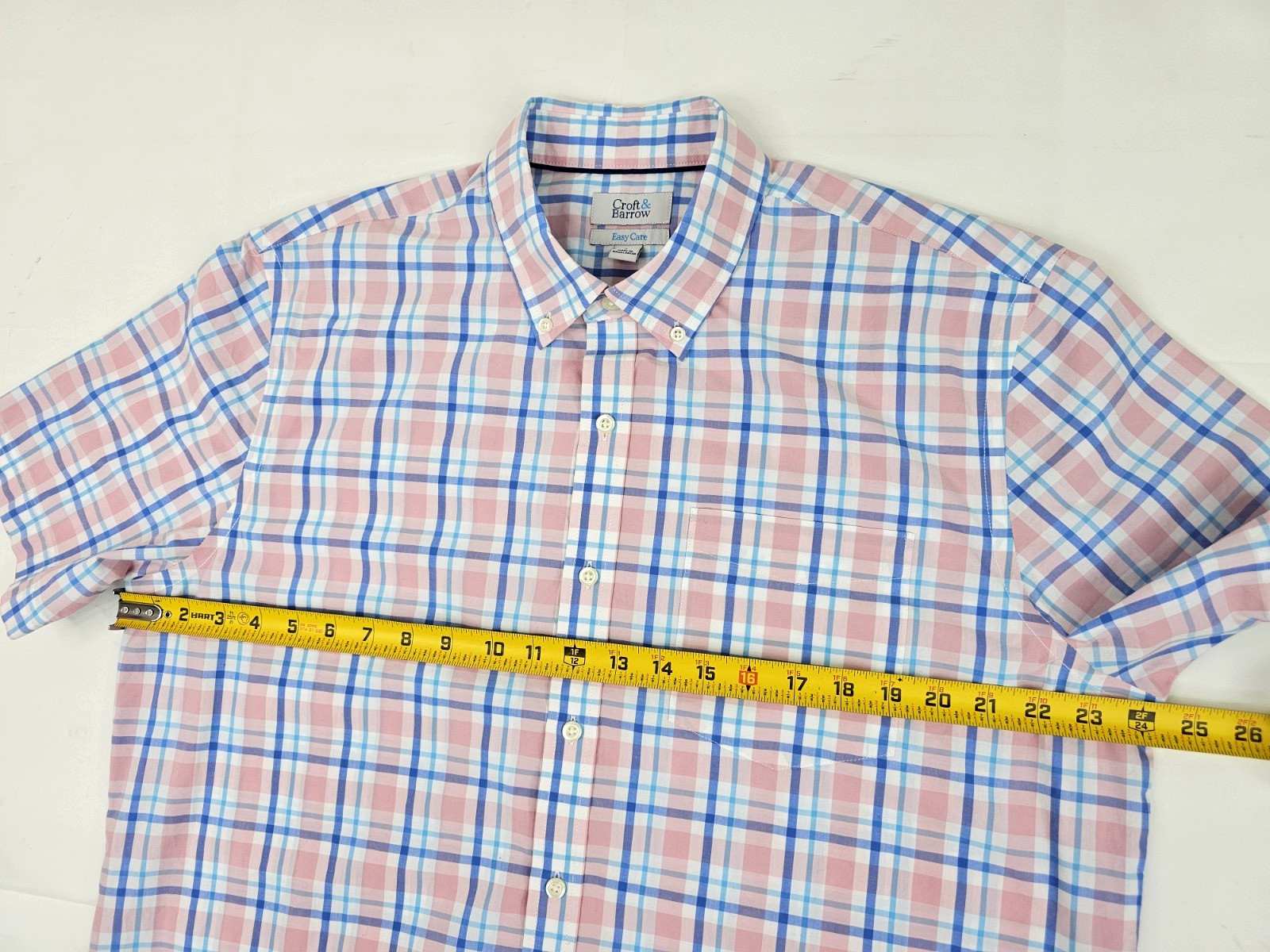 Croft & Barrow Easy Care OEKO TEX 100 Button Shirt Men L – Pink / Blue Plaid EUC