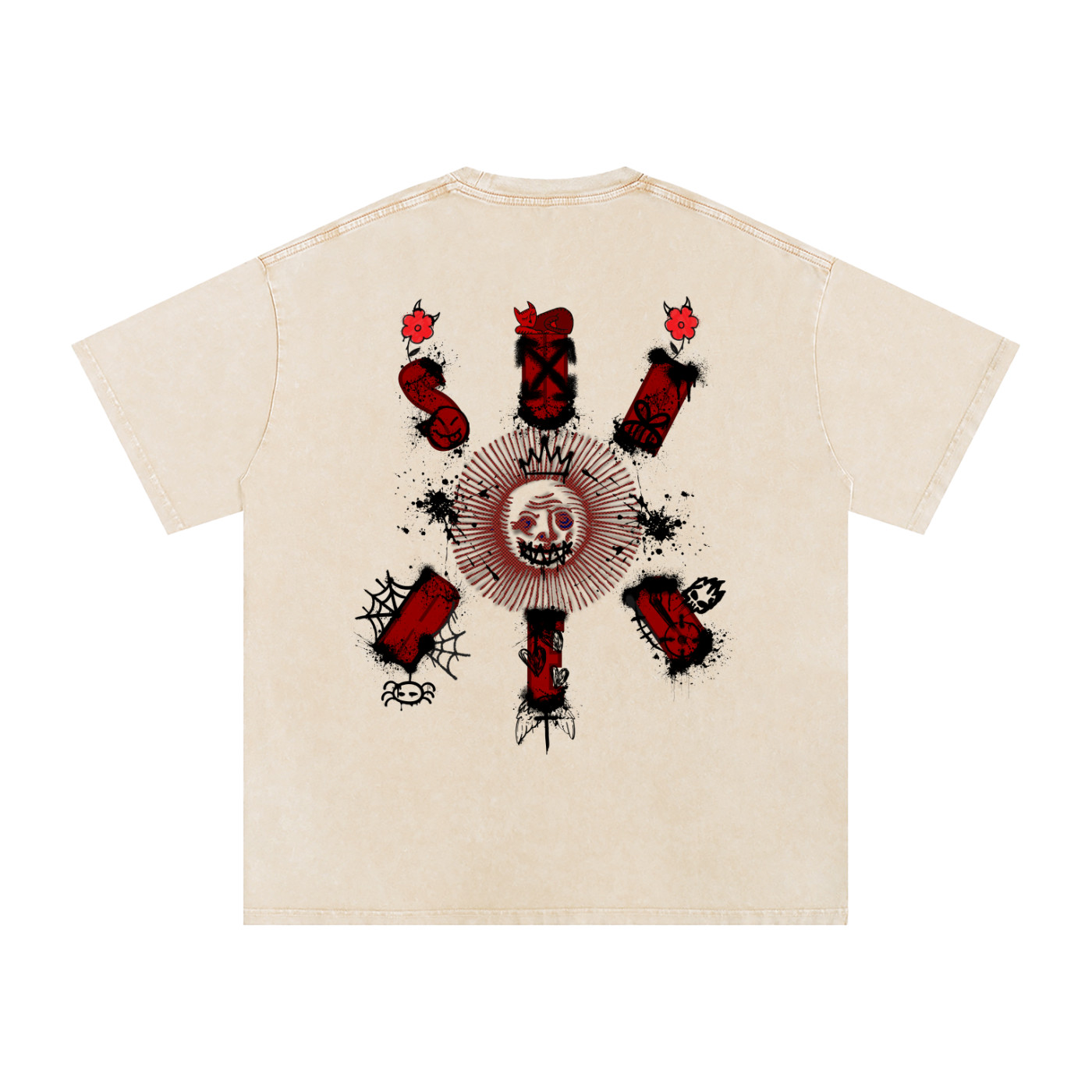 Chewy Onyx Productions – Sun Red – Snow Washed Oversized Cotton T-Shirt – Unisex